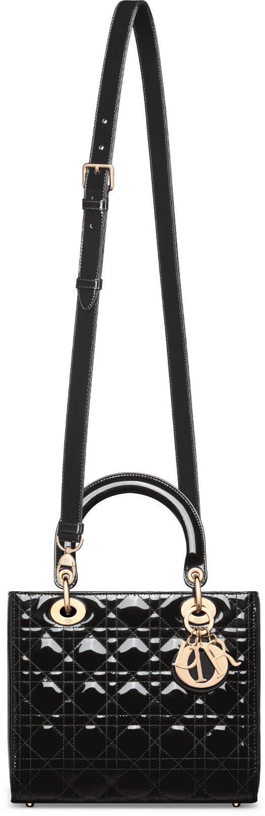Lady dior medium patent black on sale