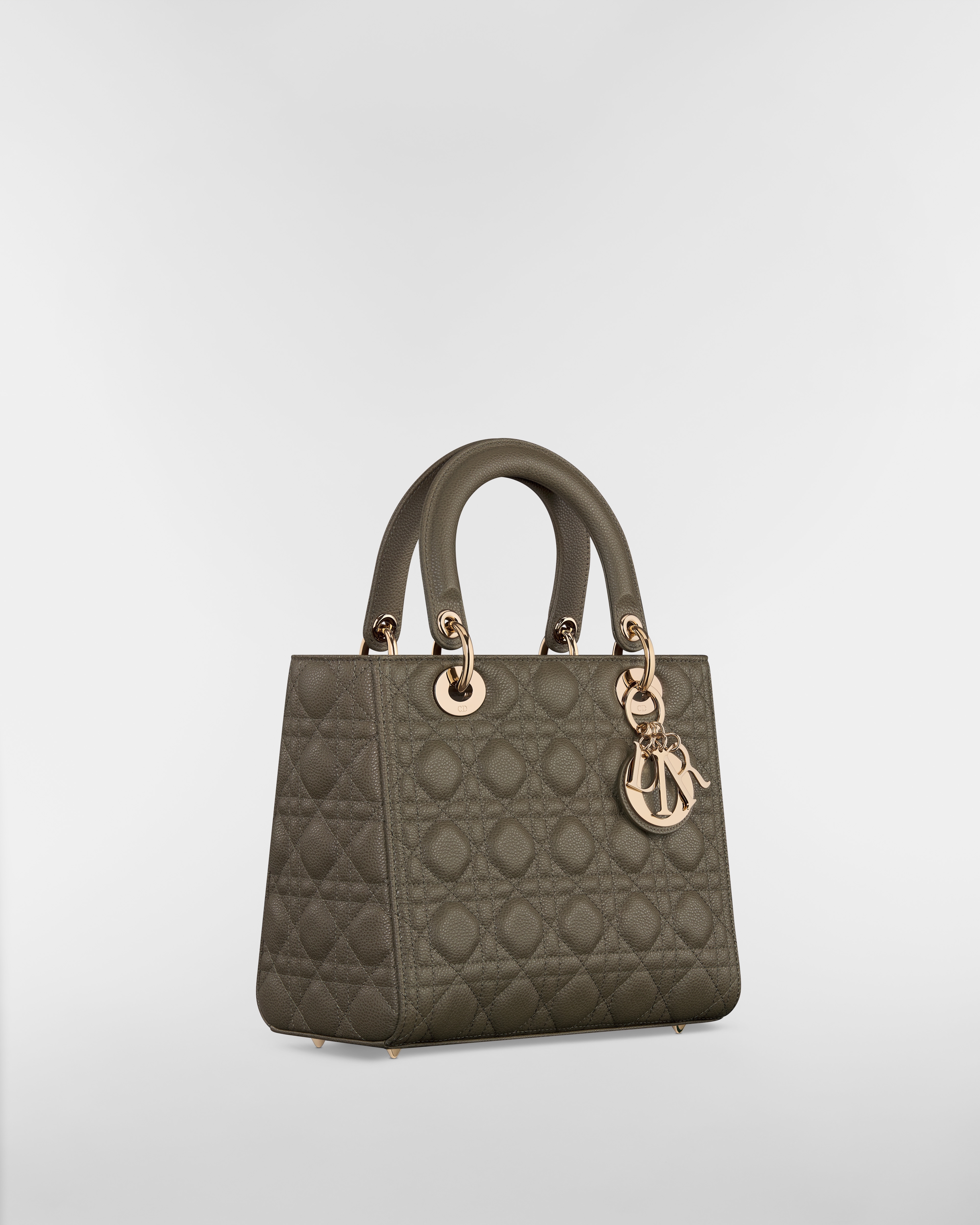 Medium Lady Dior Bag Olive Taupe Grained Calfskin E03