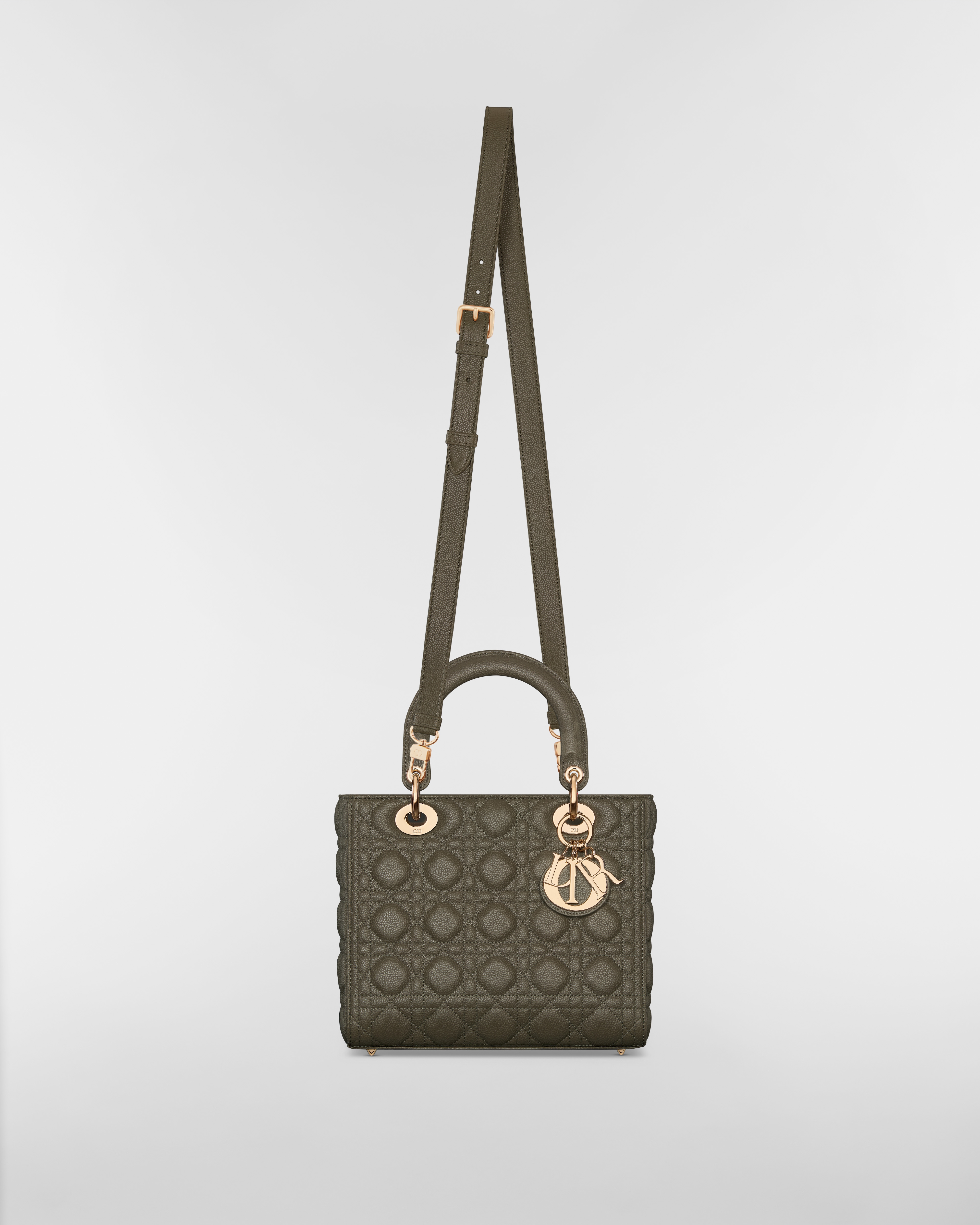 Medium Lady Dior Bag Olive Taupe Grained Calfskin E07