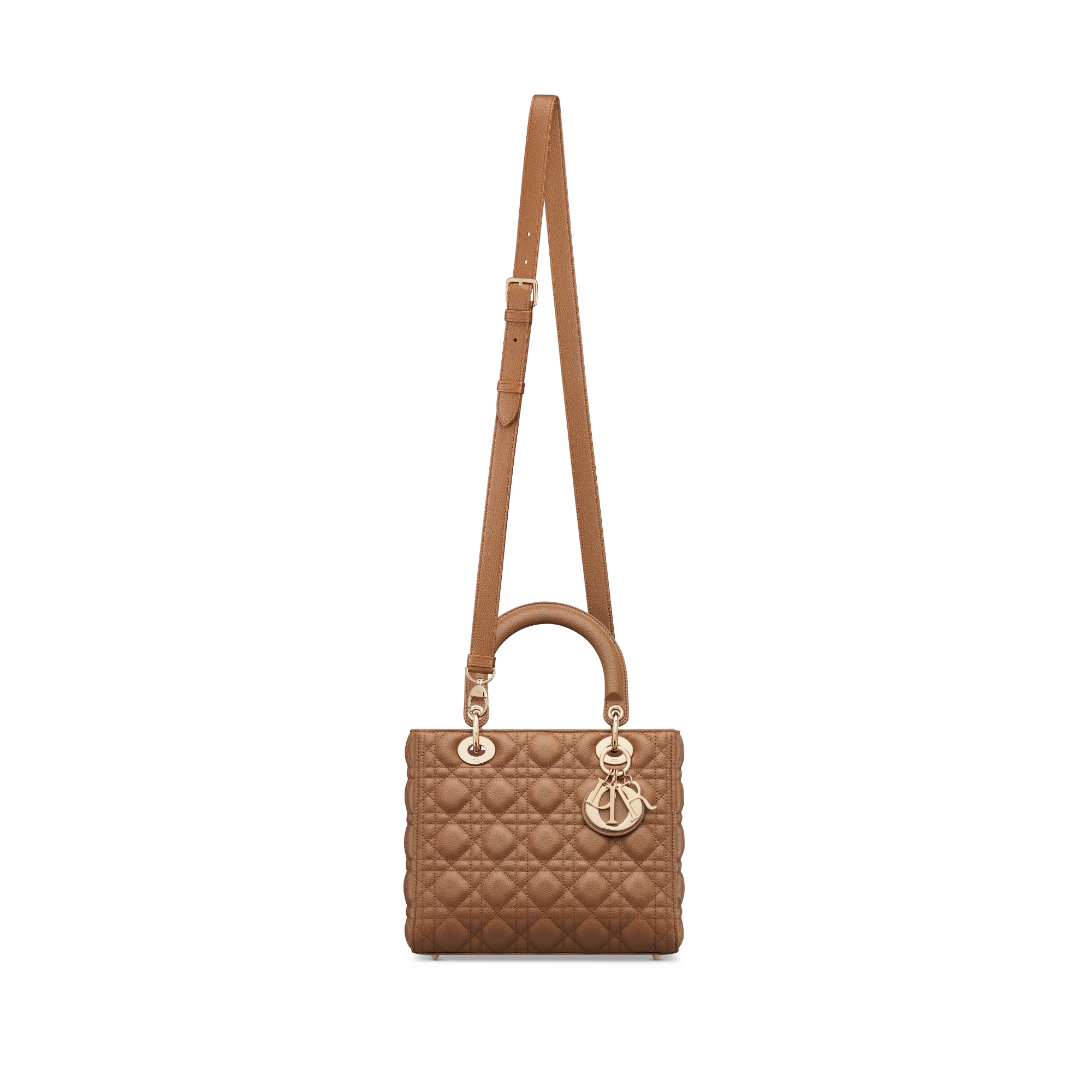Bolso mediano Lady Dior Piel de becerro graneada Cannage cámel E07
