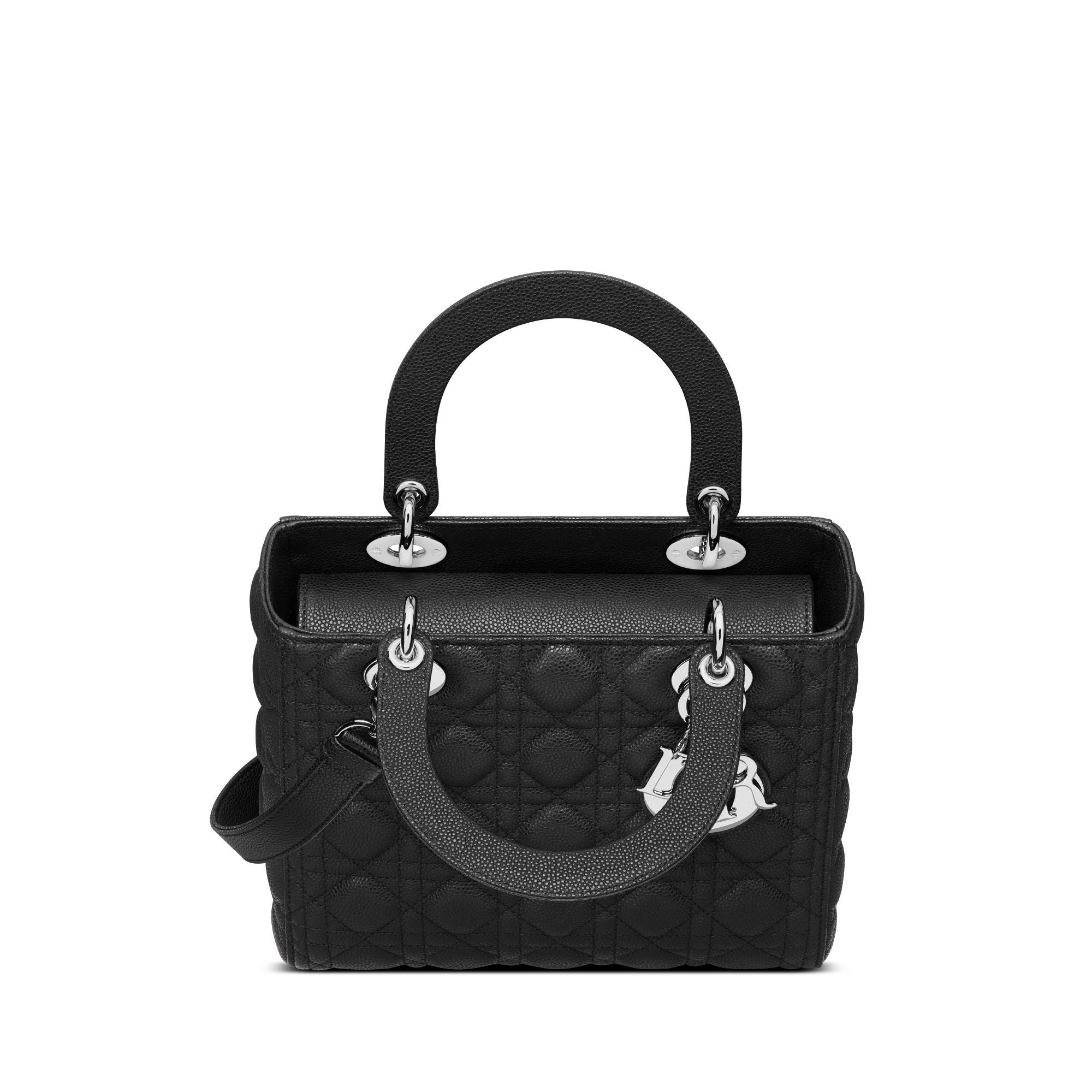 Medium Lady Dior Bag Black Grained Cannage Calfskin E06