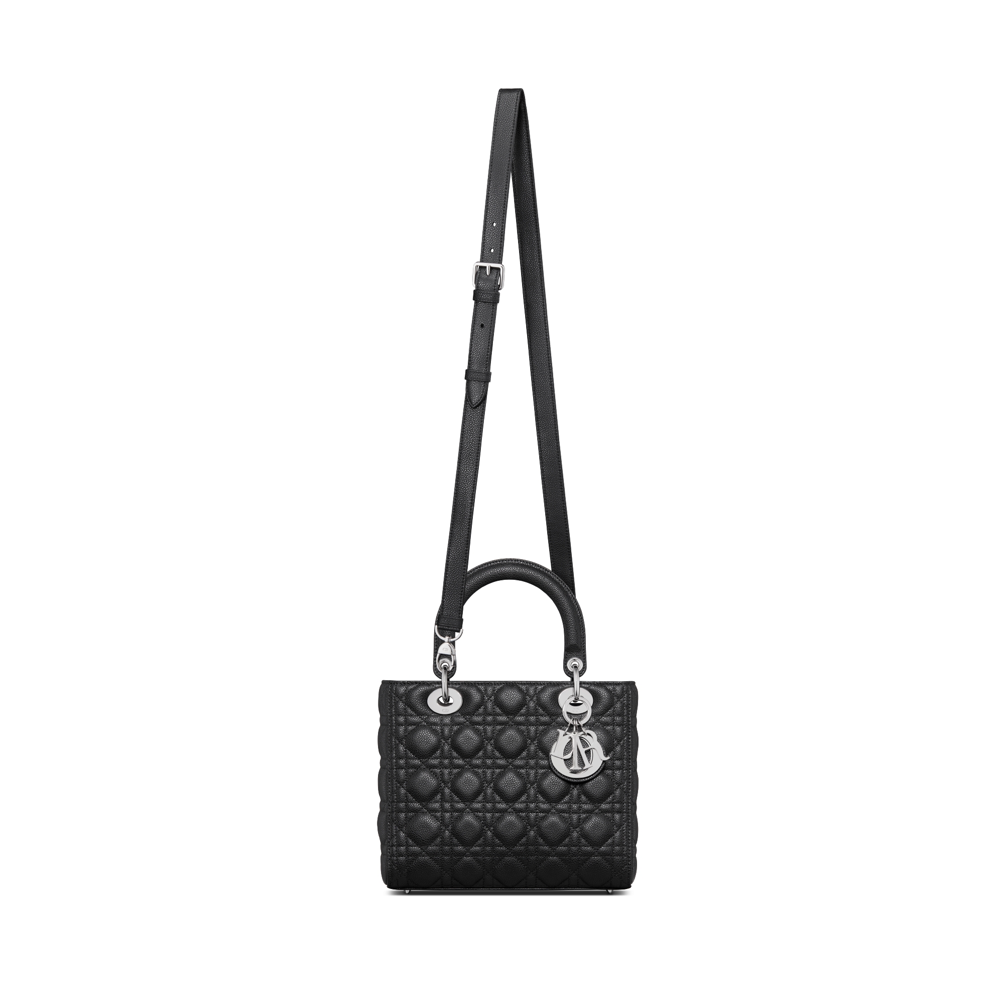 Medium Lady Dior Bag Black Grained Cannage Calfskin E07