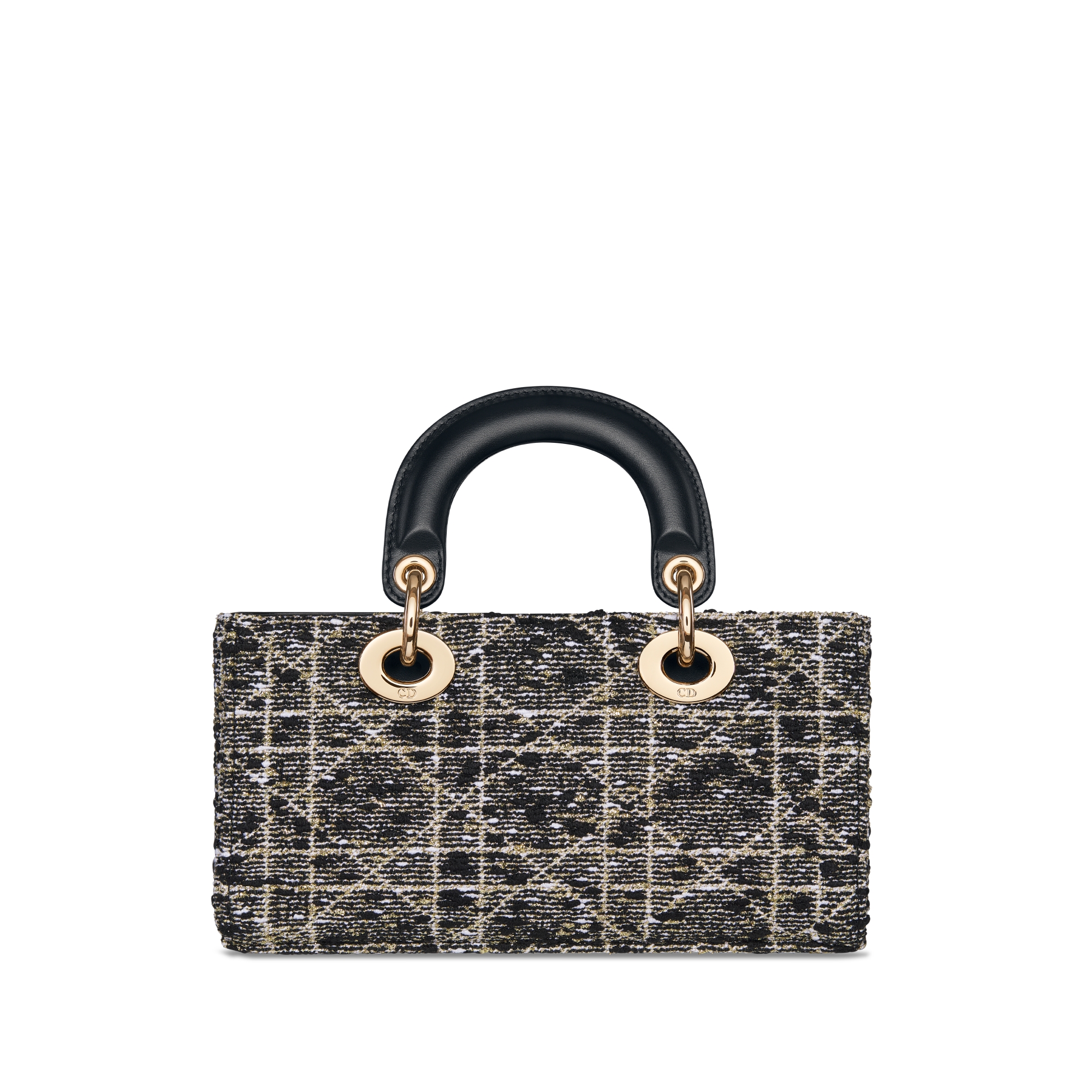 Small Lady D-Joy Bag Black Tweed with Cannage Motif in Gold-Tone Metallic Thread E08