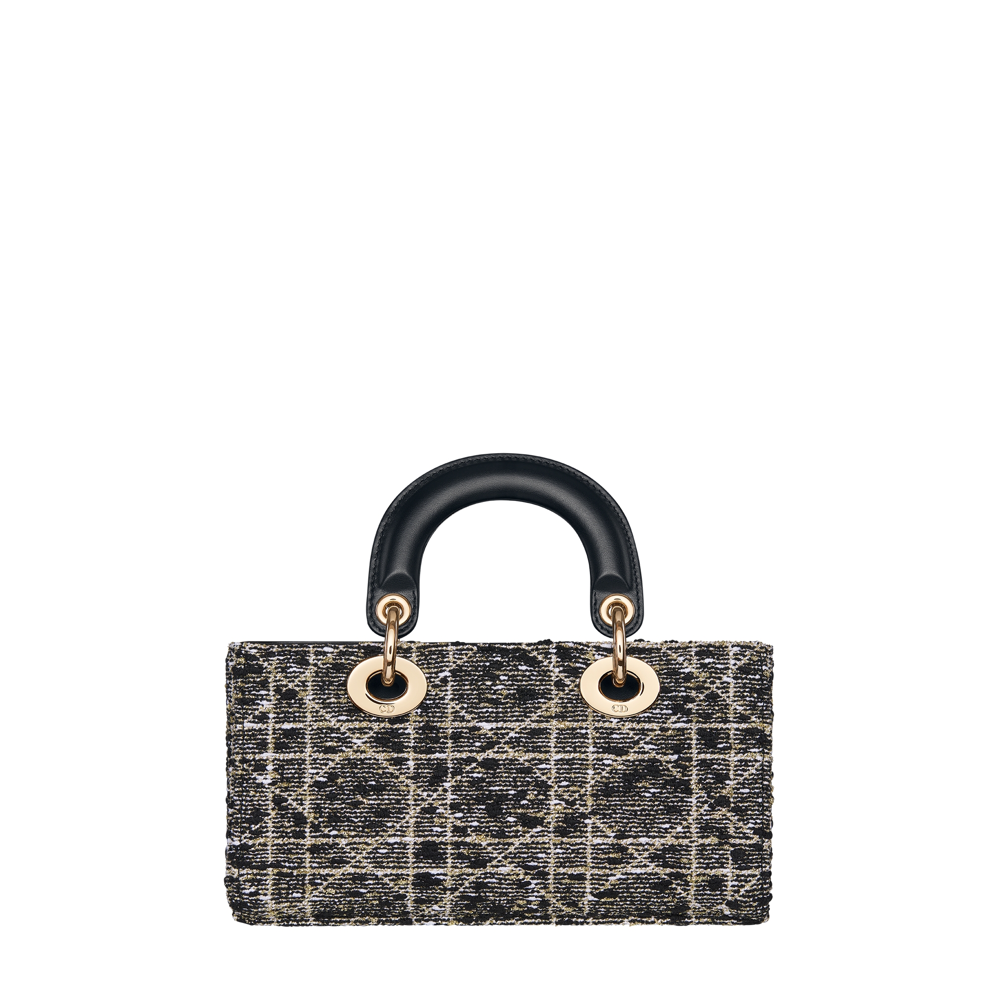 Small Lady D-Joy Bag Black Tweed with Cannage Motif in Gold-Tone Metallic Thread E08