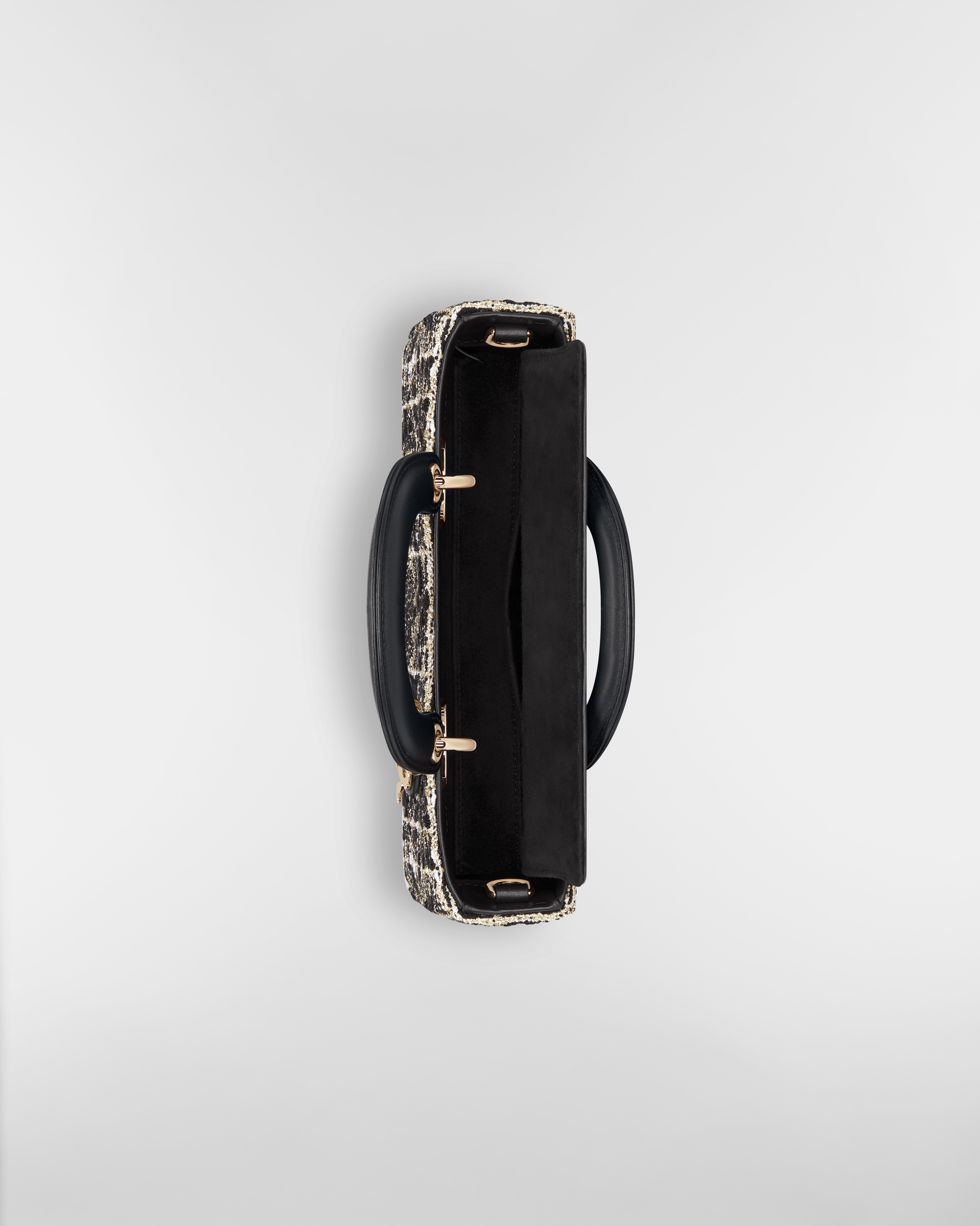 Small Lady D-Joy Bag Black Tweed with Cannage Motif in Gold-Tone Metallic Thread E06