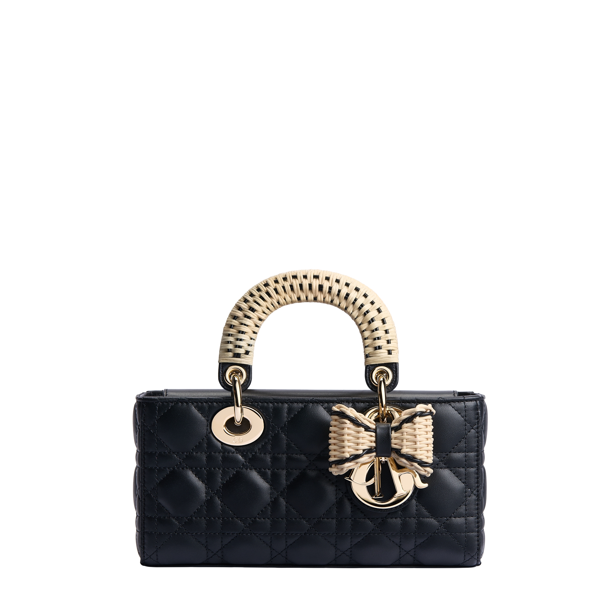 Dioriviera Small Lady D-Joy Bag Black Cannage Lambskin and Natural