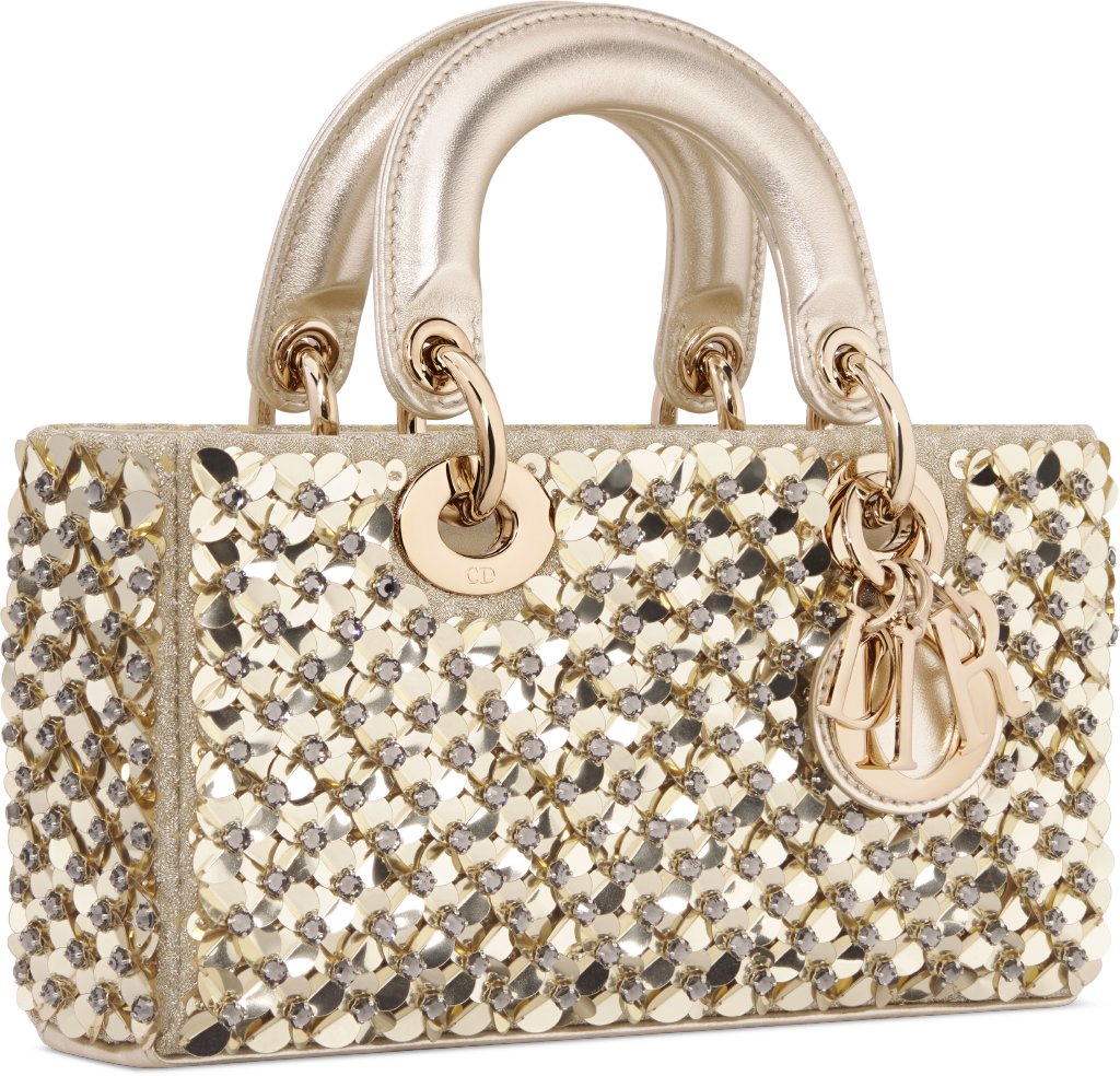 Small Lady D Joy Bag Lambskin Embroidered with Crystals and Gold Tone Sequins DIOR