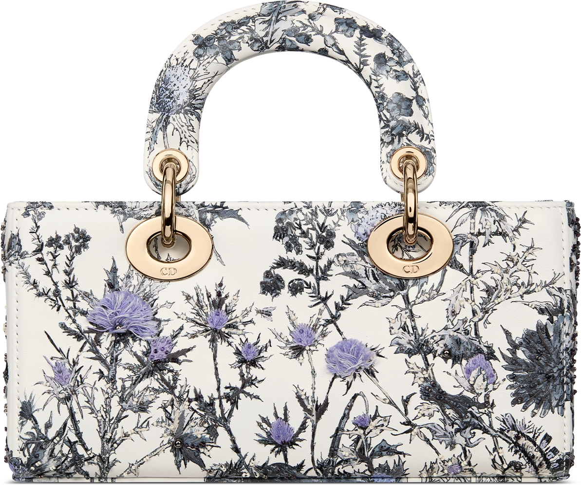 Small Lady D Joy Bag White Calfskin with Denim Blue Dior Chardons Print DIOR