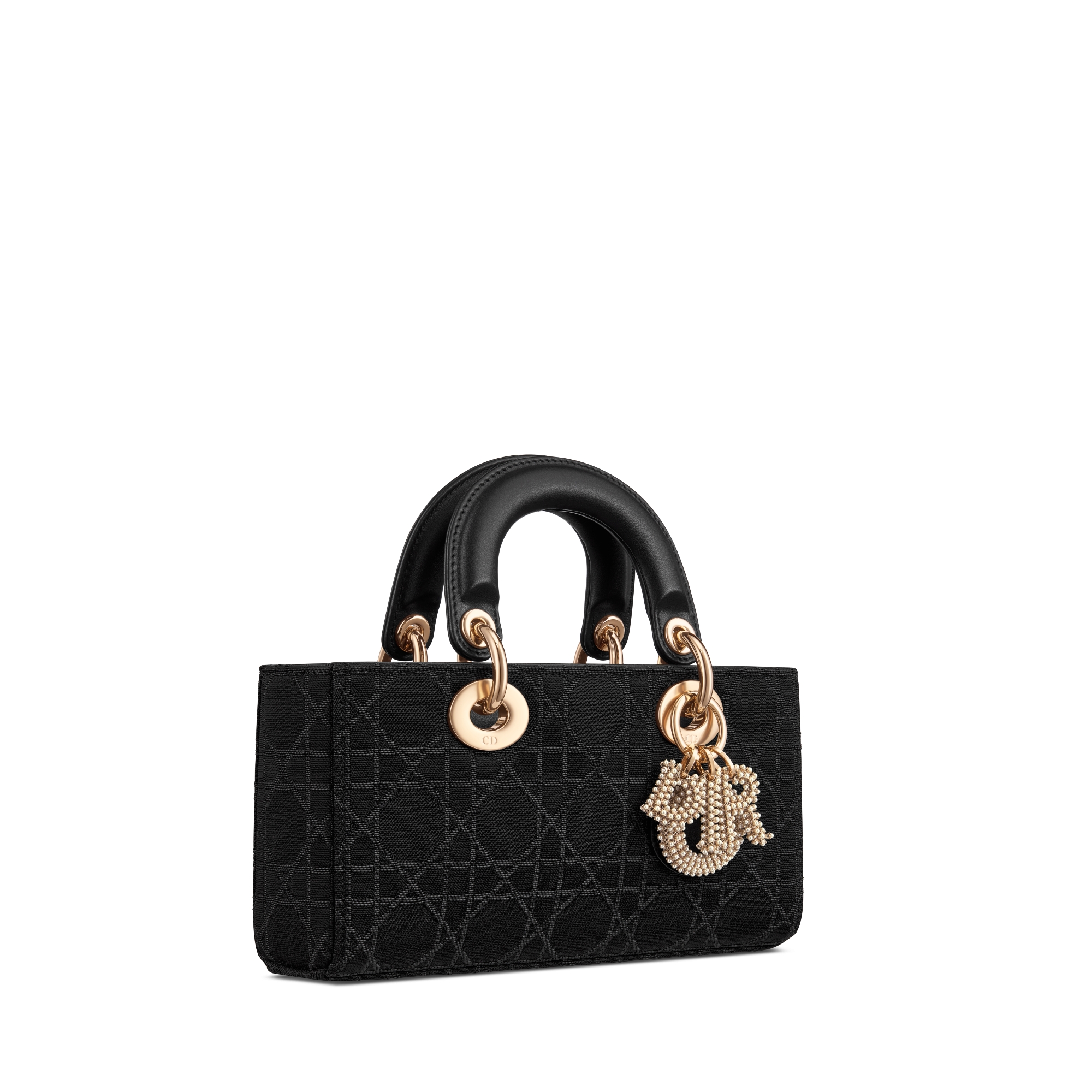 Small Lady D-Joy Bag Black Grosgrain-Effect Cannage Technical Fabric E03