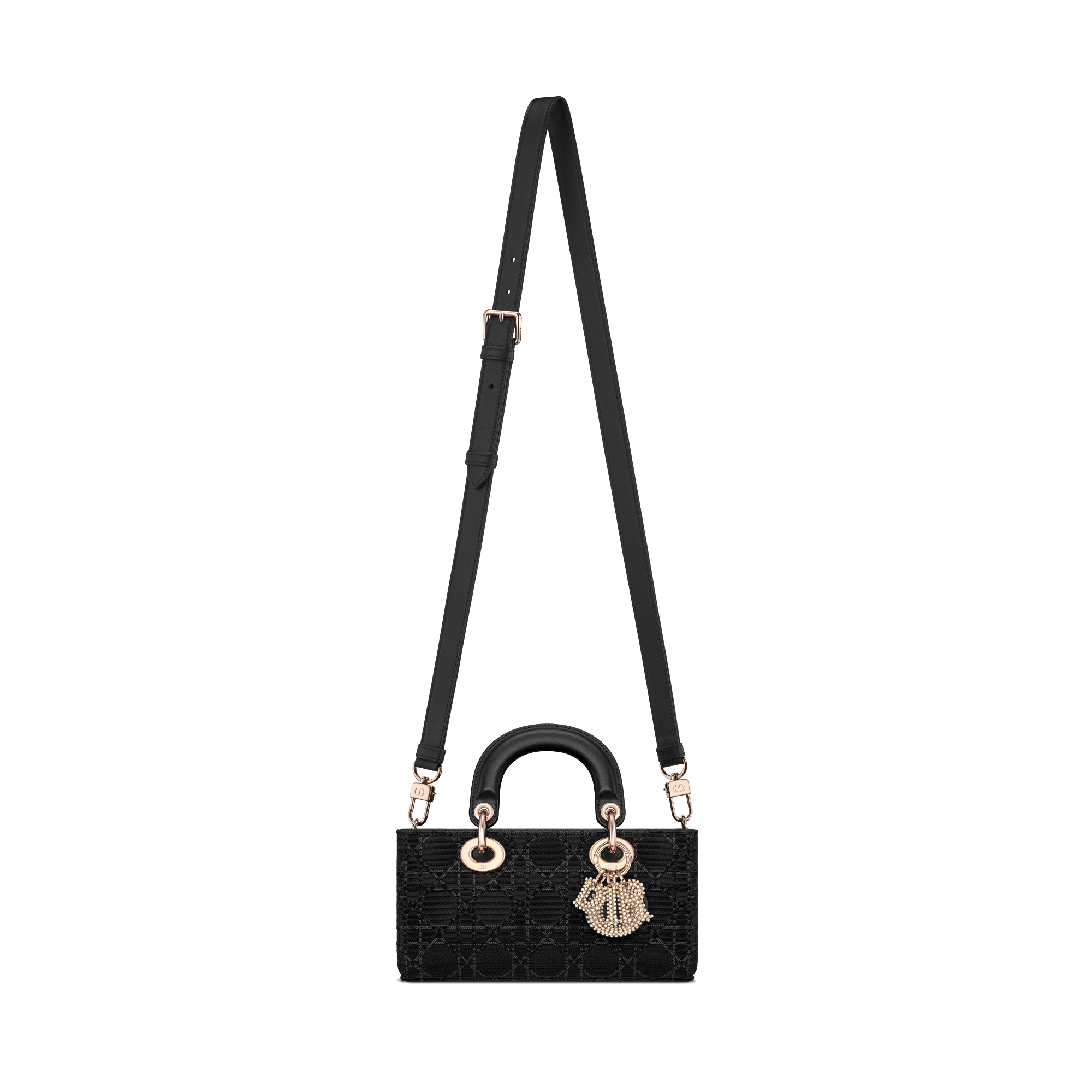 Small Lady D-Joy Bag Black Grosgrain-Effect Cannage Technical Fabric E07