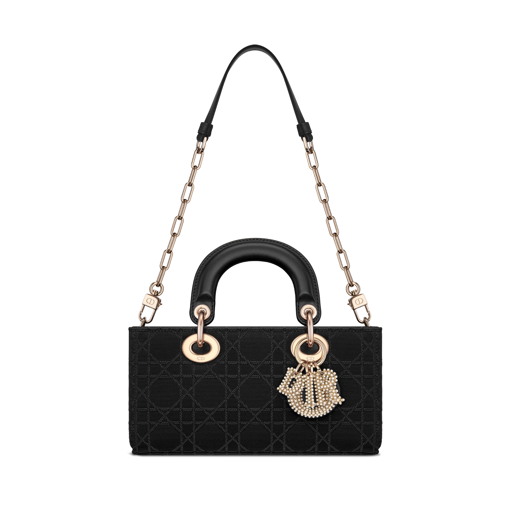 Small Lady D-Joy Bag Black Grosgrain-Effect Cannage Technical Fabric E10