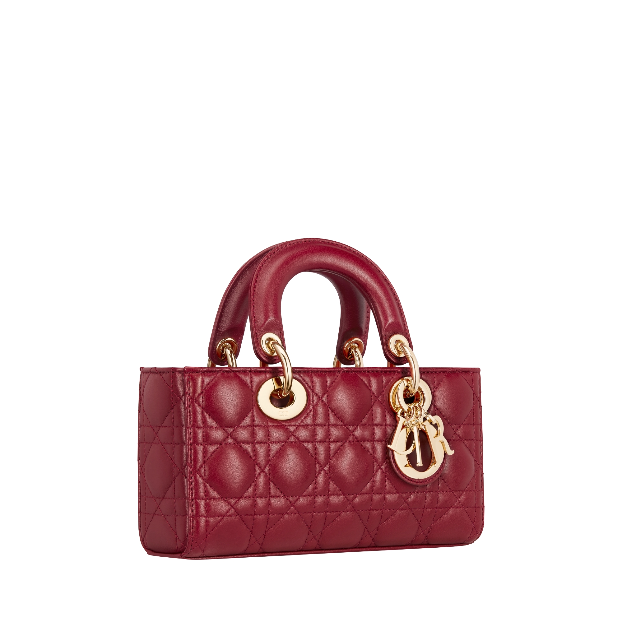 Small Lady D-Joy Bag Cherry Red Cannage Lambskin E03