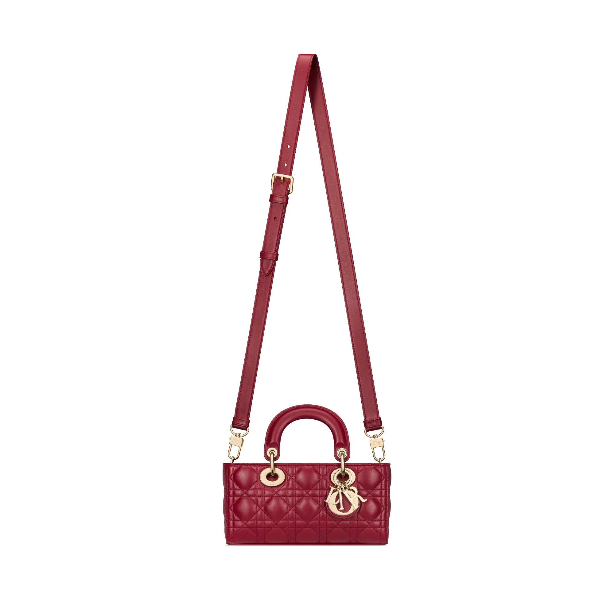 Small Lady D-Joy Bag Cherry Red Cannage Lambskin E07