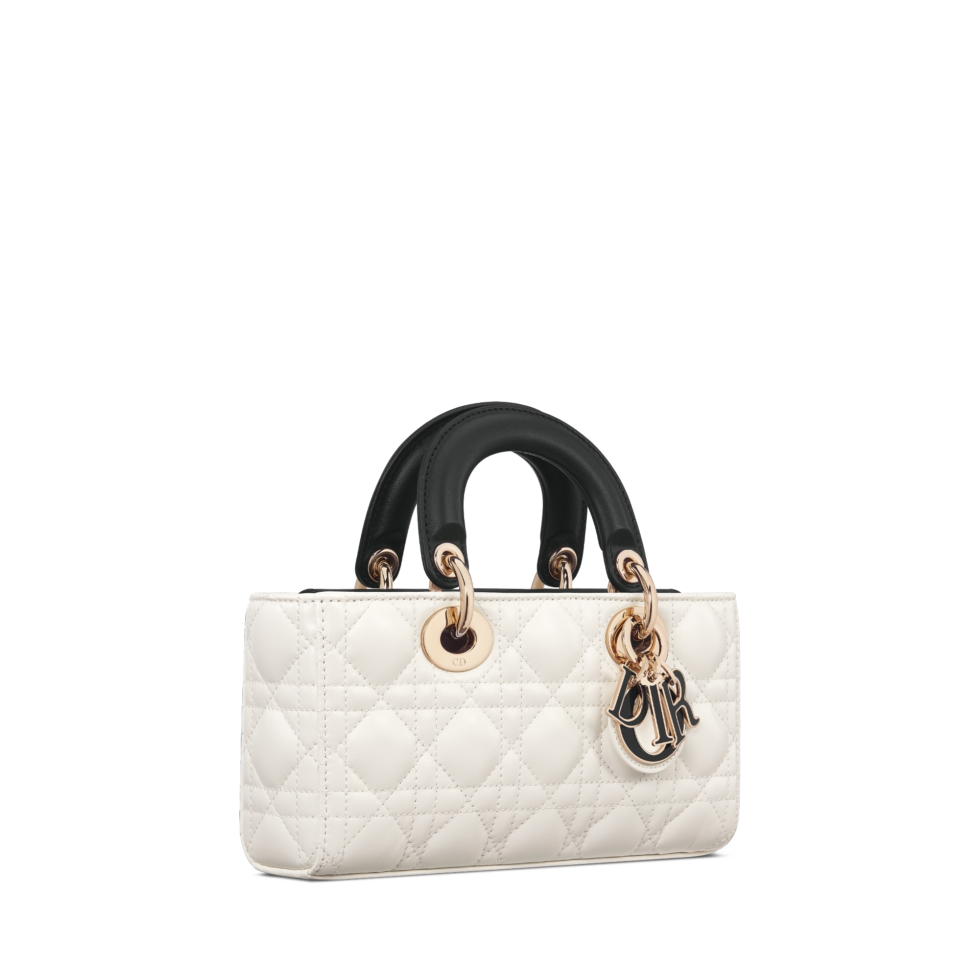 Small Lady D-Joy Bag Two-Tone Latte and Black Cannage Lambskin E03