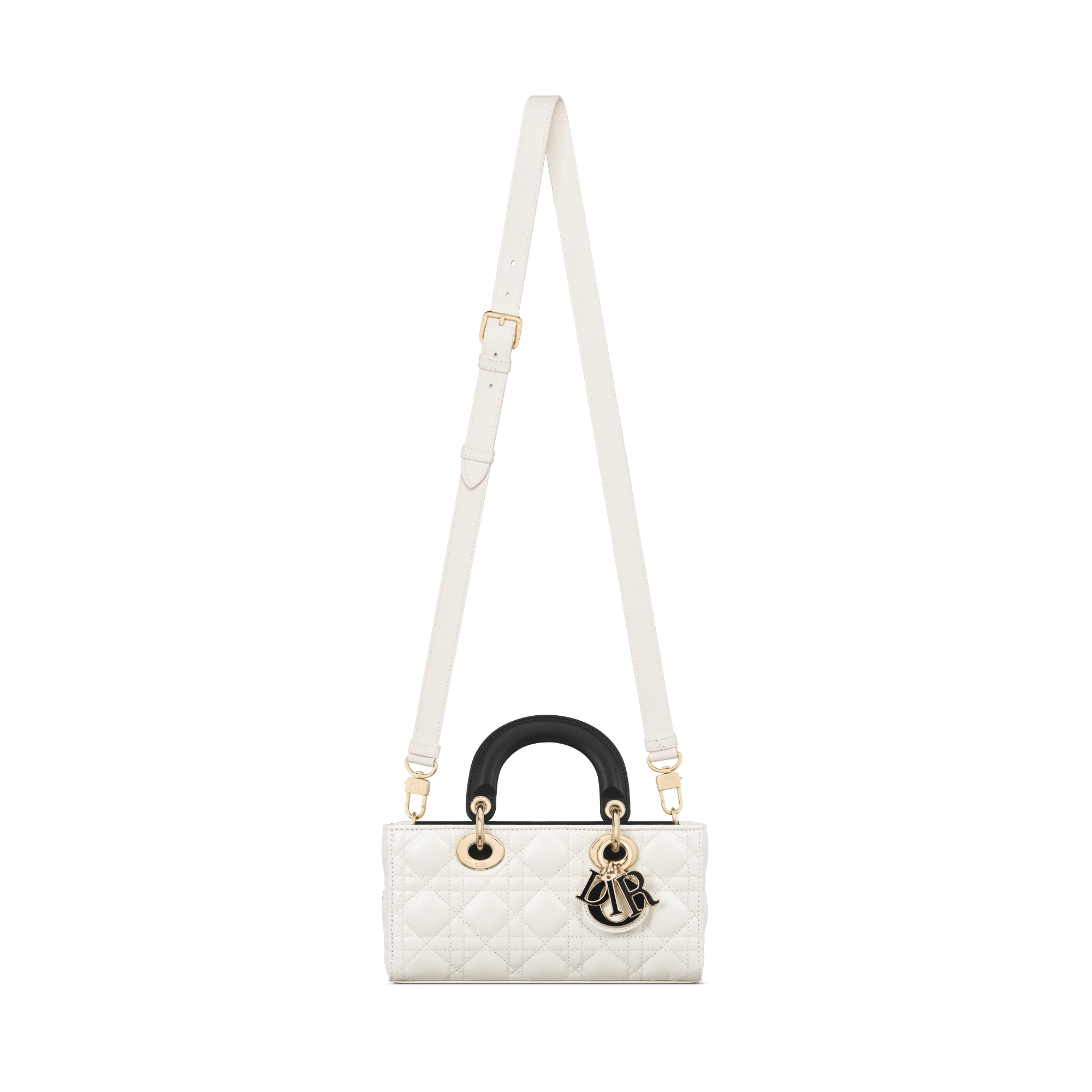 Small Lady D-Joy Bag Two-Tone Latte and Black Cannage Lambskin E07