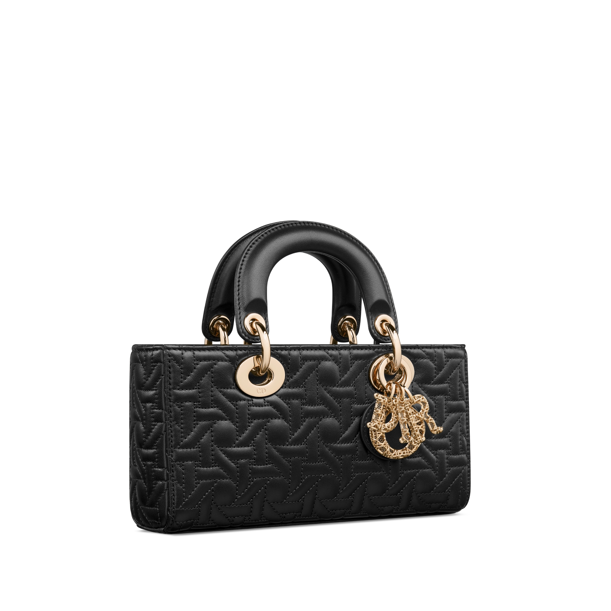 Kleine Lady D-Joy-tas Zwart lamsleer met Graphic Cannage-motief E03