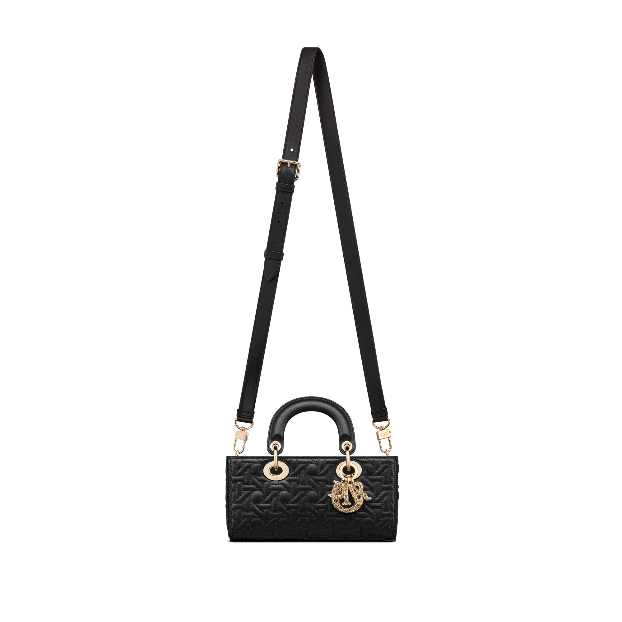 Kleine Lady D-Joy-tas Zwart lamsleer met Graphic Cannage-motief E07