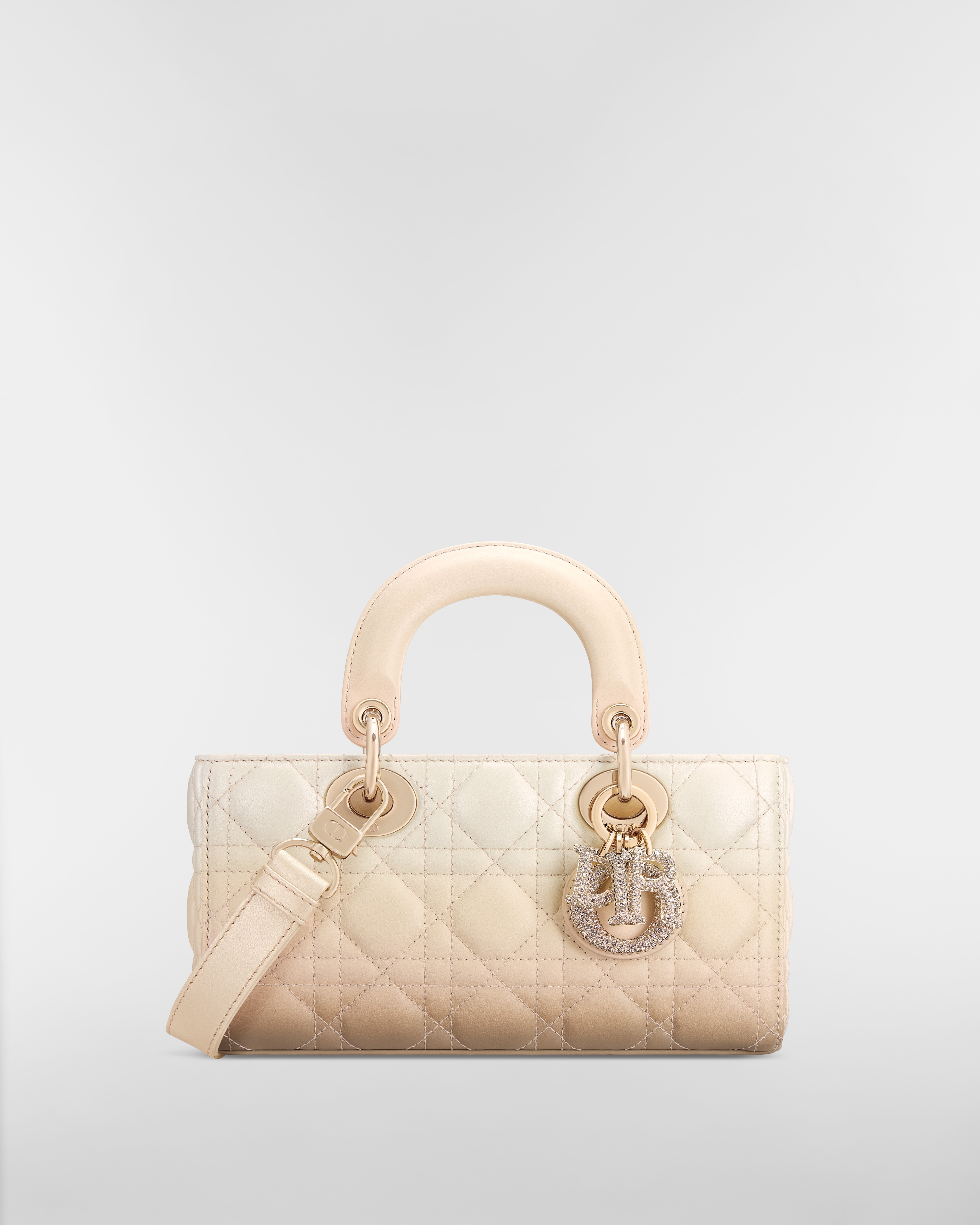 小碼 Lady D-Joy 手袋 米色和奶白色漸變 Cannage 藤格紋圖案羊皮 E01