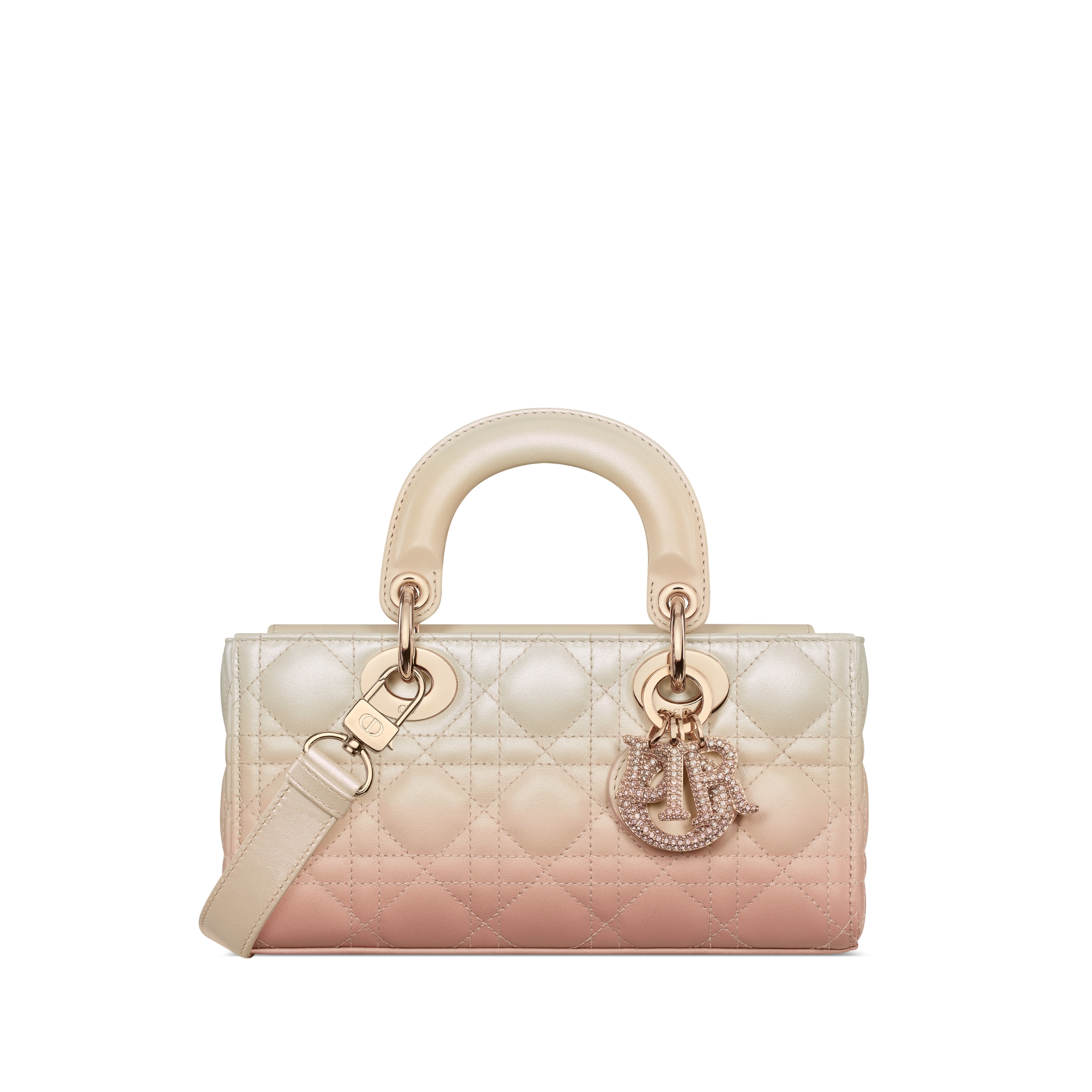 Small Lady D-Joy Bag Pink and Latte Gradient Cannage Lambskin E01