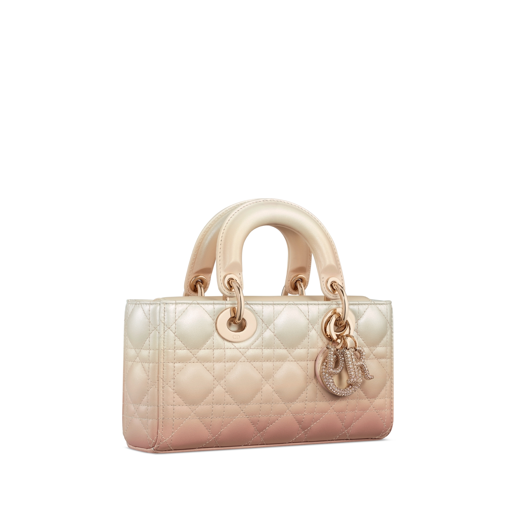 Small Lady D-Joy Bag Pink and Latte Gradient Cannage Lambskin E03