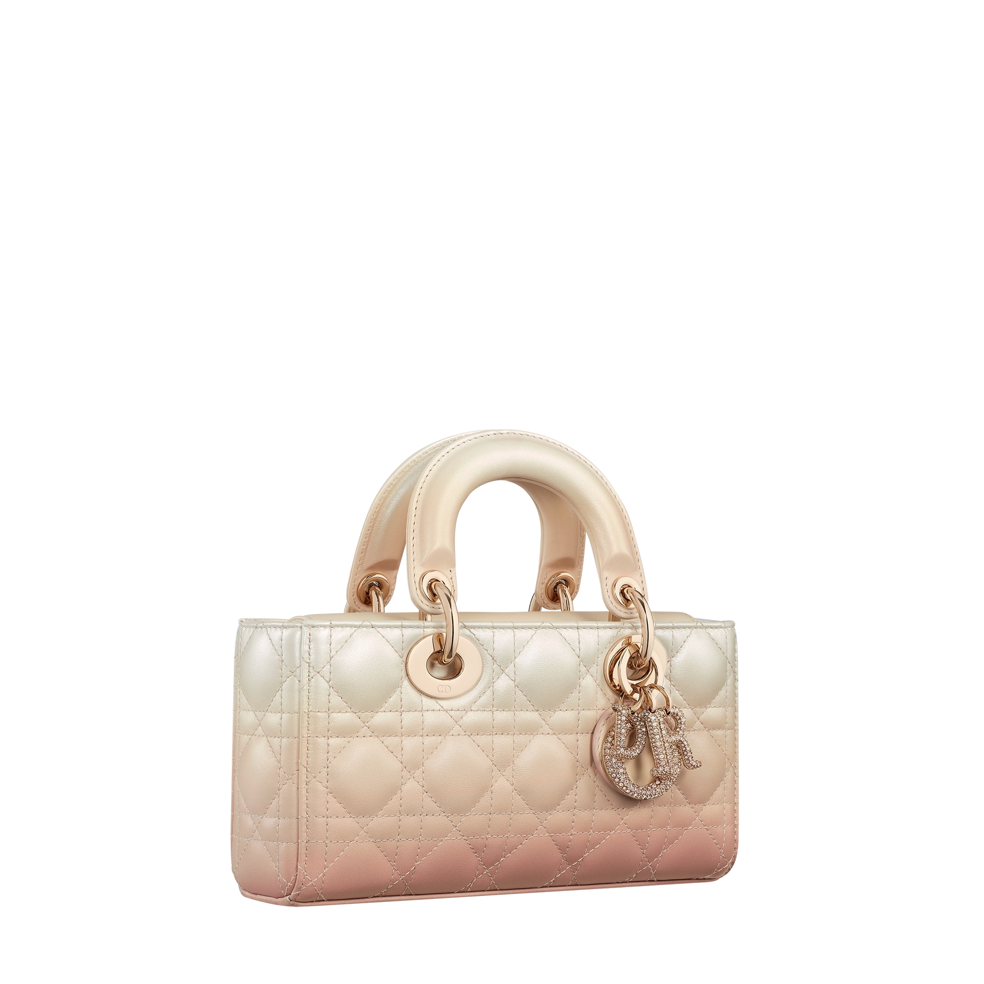 Small Lady D-Joy Bag Pink and Latte Gradient Cannage Lambskin E03