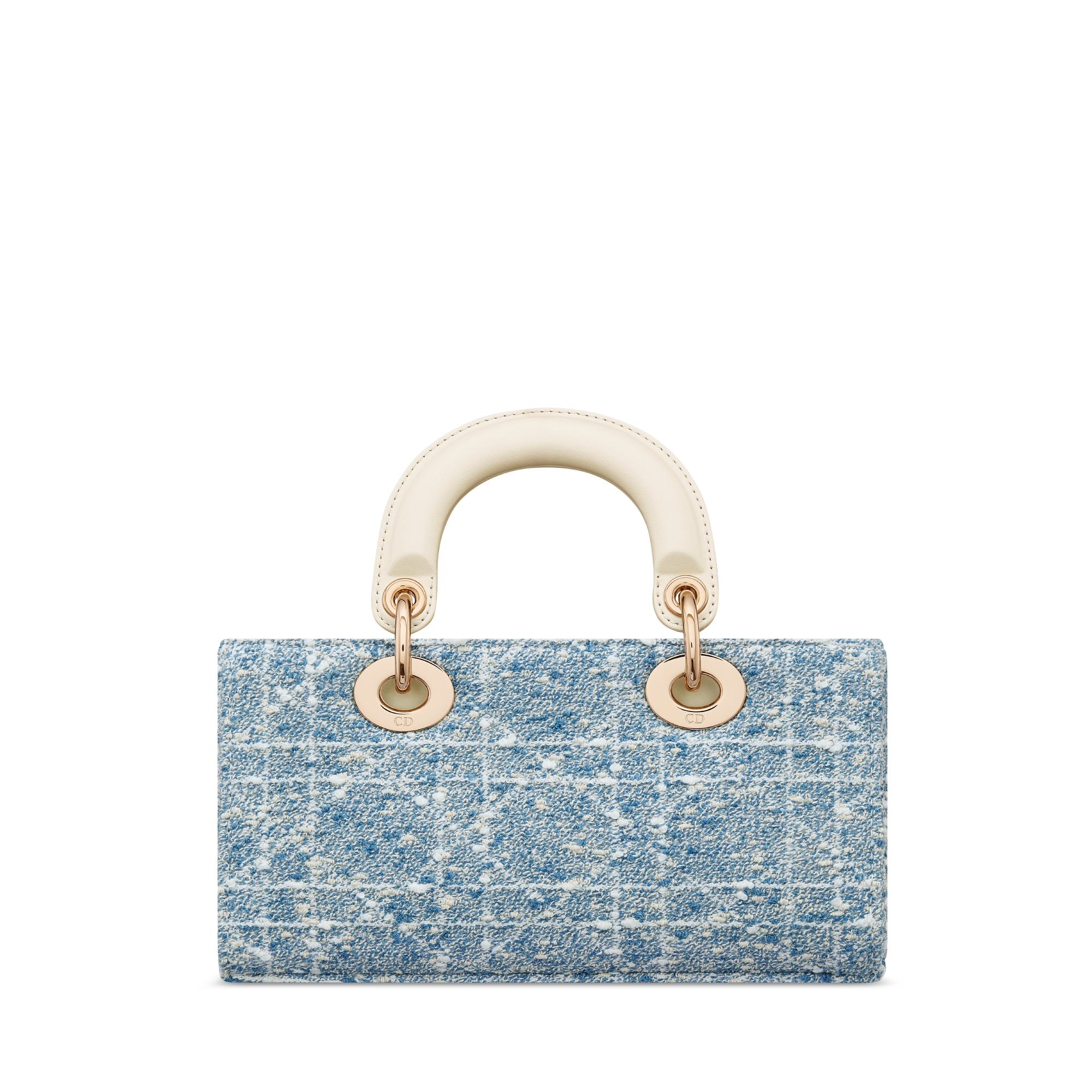 حقيبة Lady D-Joy بالحجم الصغير تويد باللون الأزرق الفلكي مع نمط كاناج الأبيض وجلد العجل باللون البيج E08