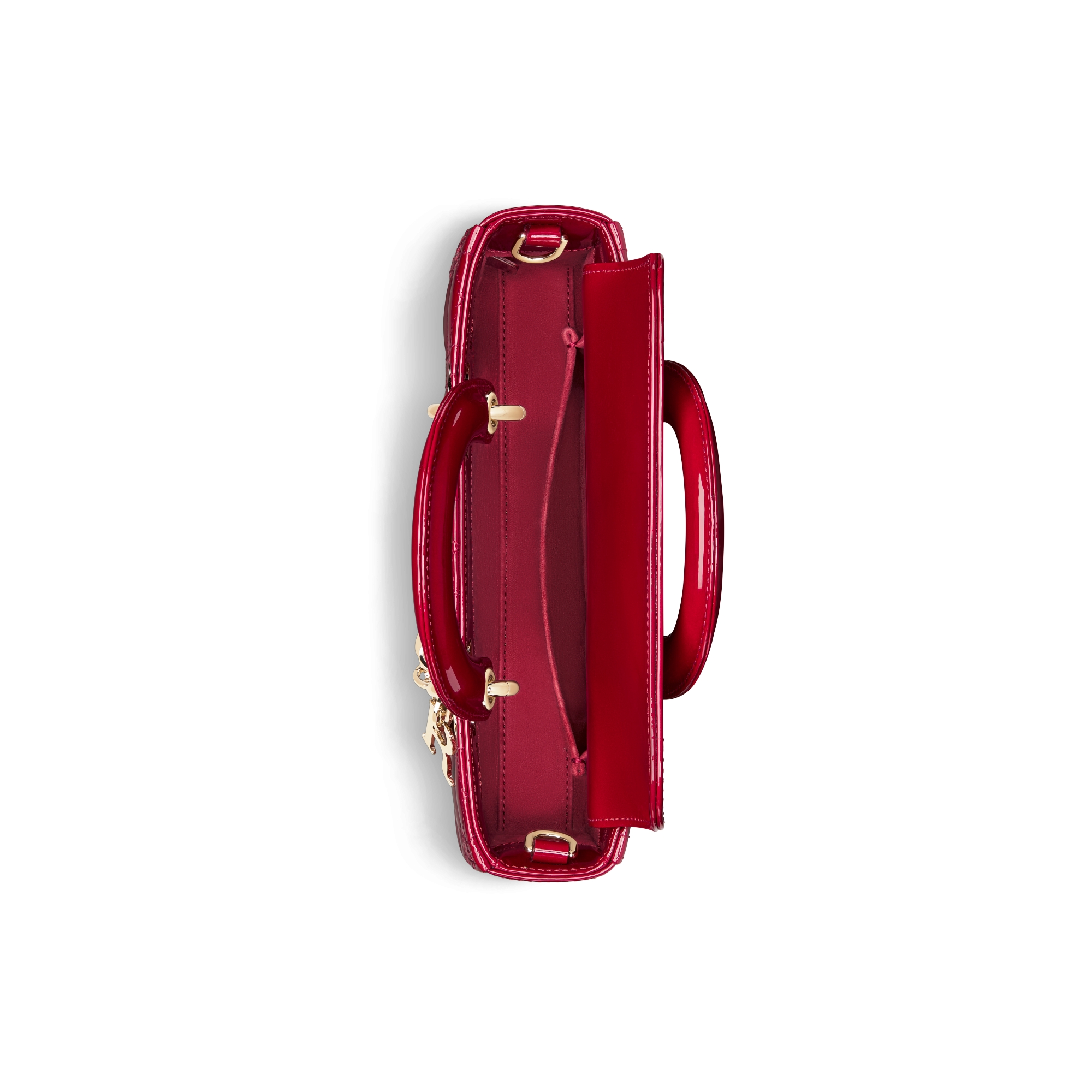 حقيبة Lady D-Joy بالحجم الصغير جلد العجل اللمّاع مع نمط كاناج باللون الأحمر الكرزي E06