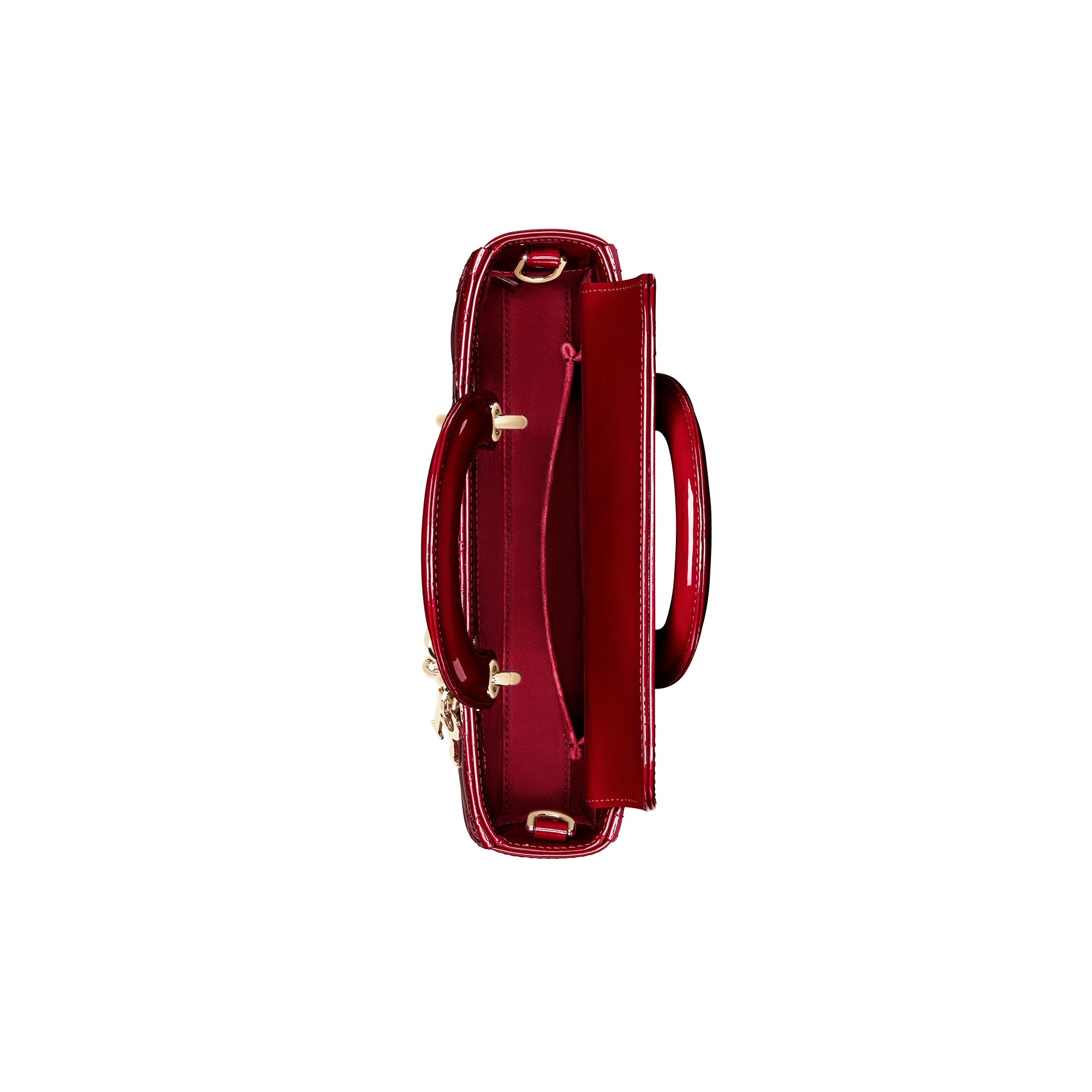 Small Lady D-Joy Bag Cherry Red Patent Cannage Calfskin E06