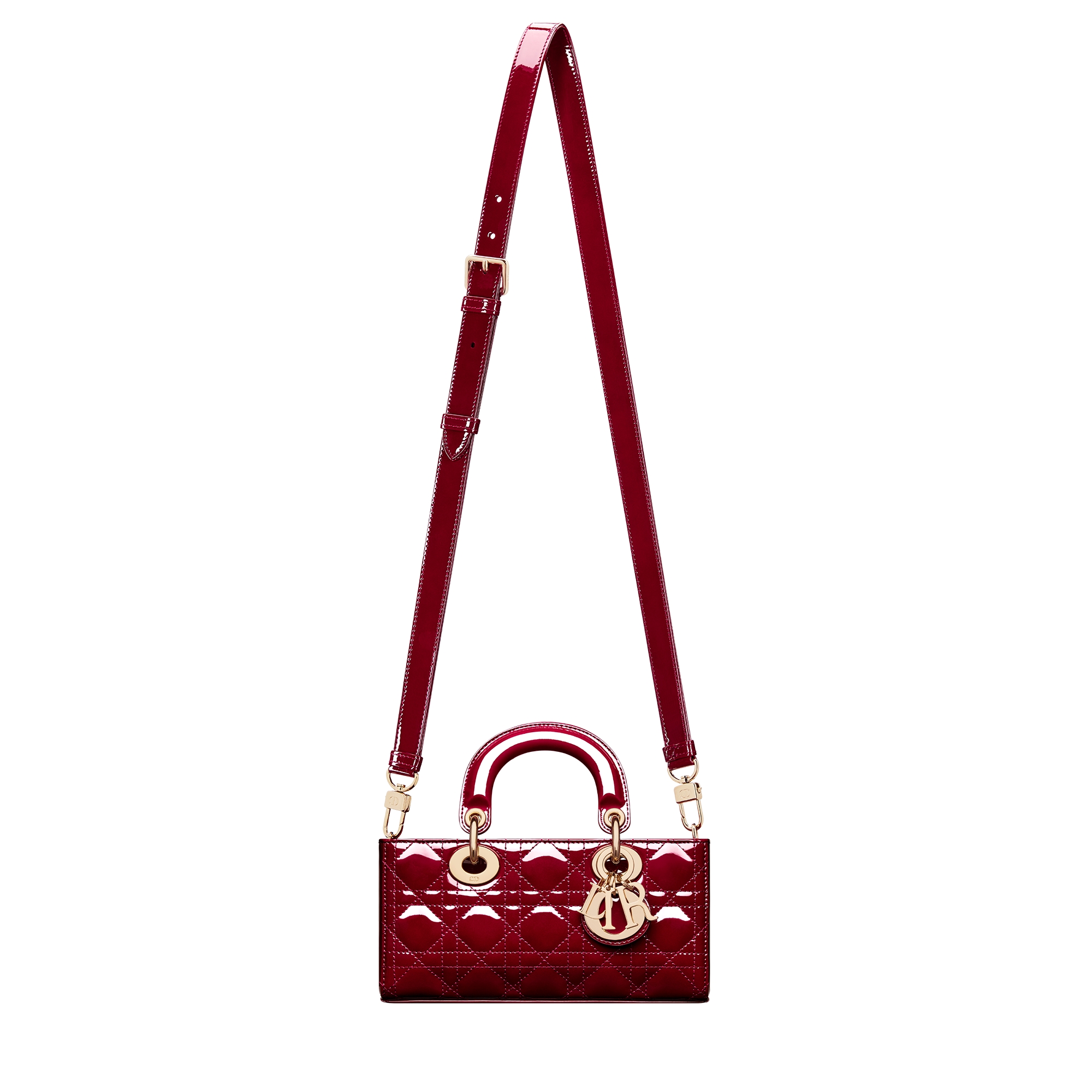 Small Lady D-Joy Bag Cherry Red Patent Cannage Calfskin E07