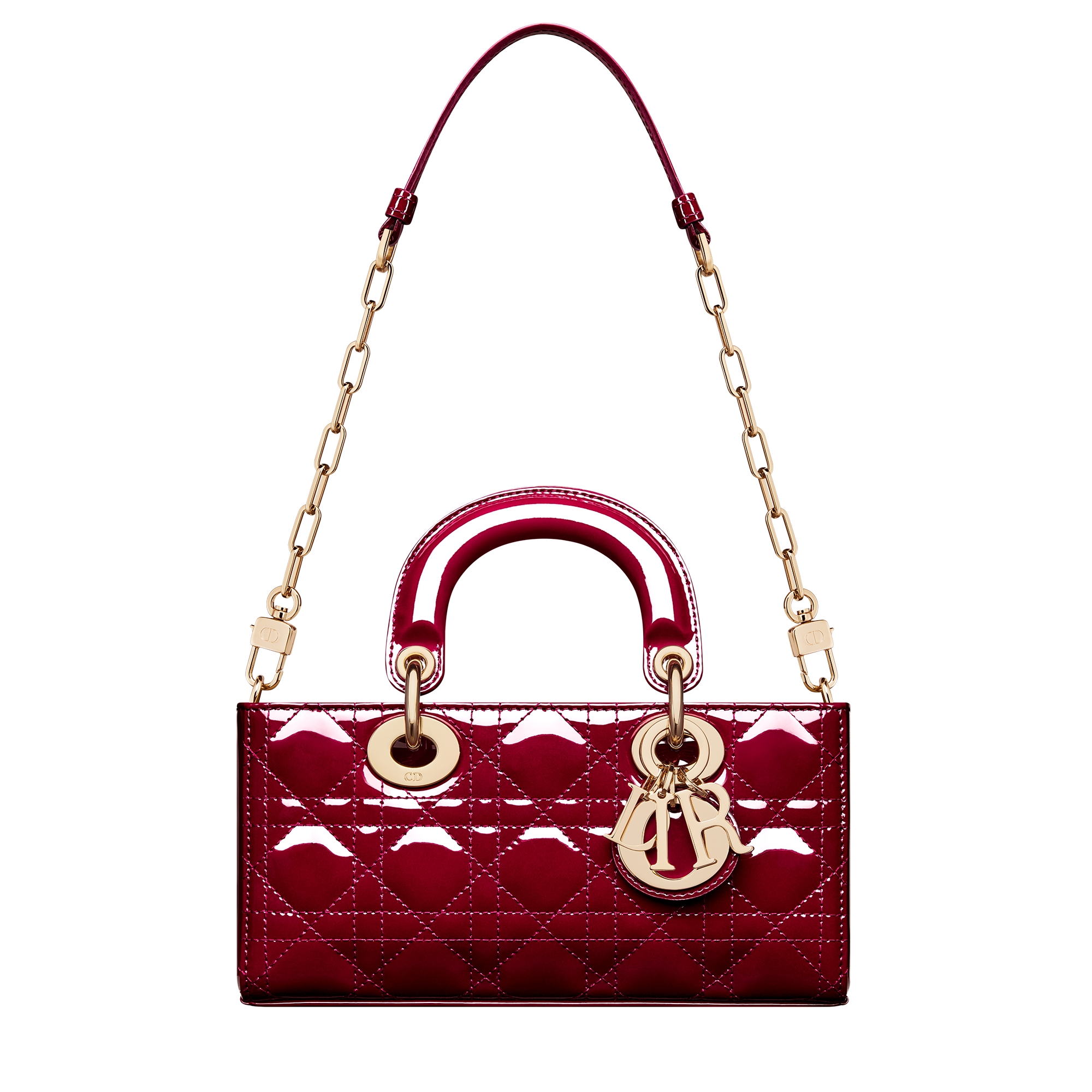 Small Lady D-Joy Bag Cherry Red Patent Cannage Calfskin E10