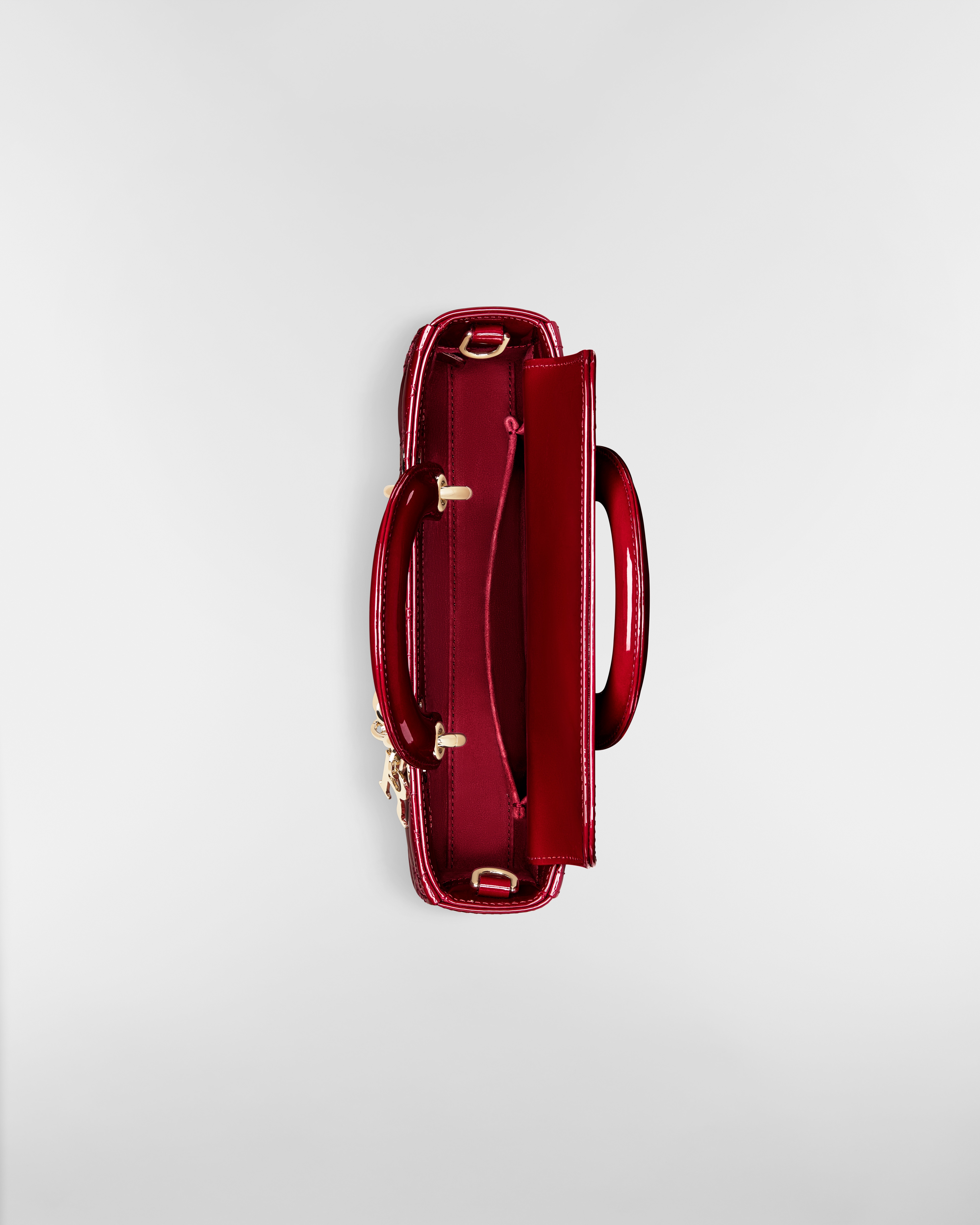 Small Lady D-Joy Bag Cherry Red Patent Cannage Calfskin E06