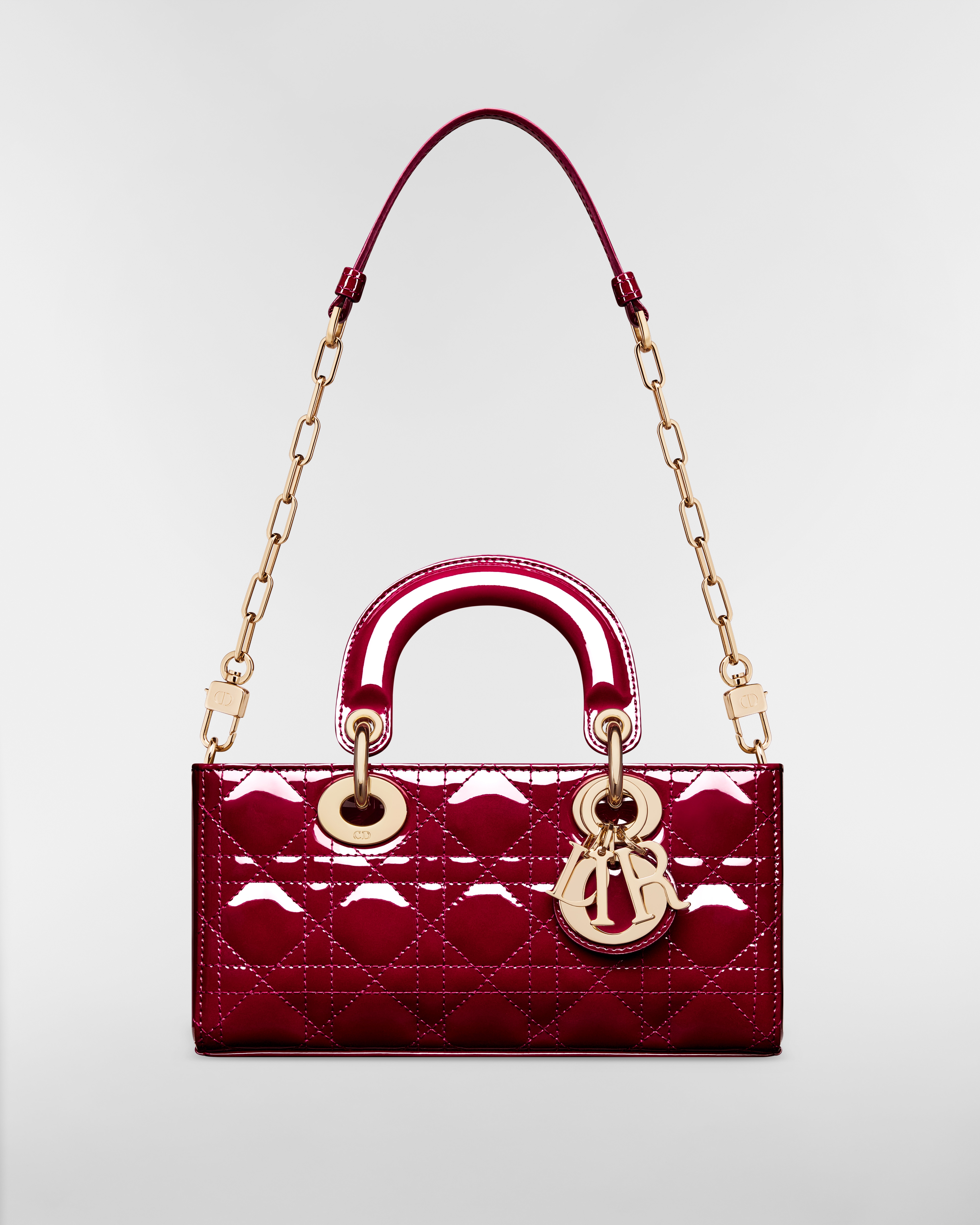 Small Lady D-Joy Bag Cherry Red Patent Cannage Calfskin E10