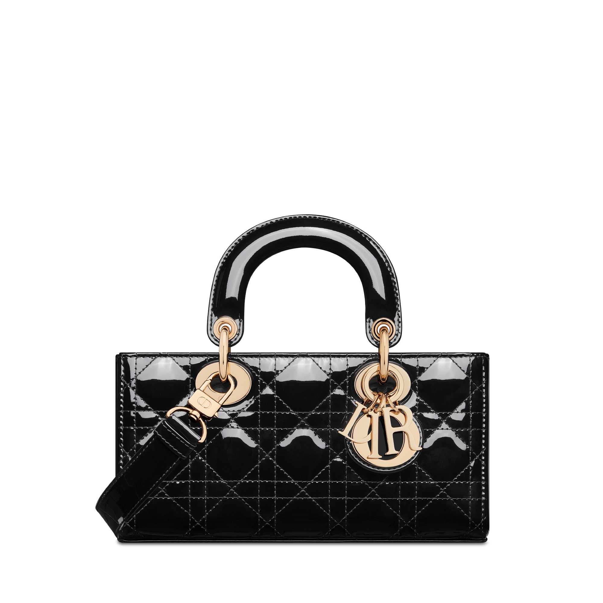 Small Lady D-Joy Bag Black Patent Cannage Calfskin E01