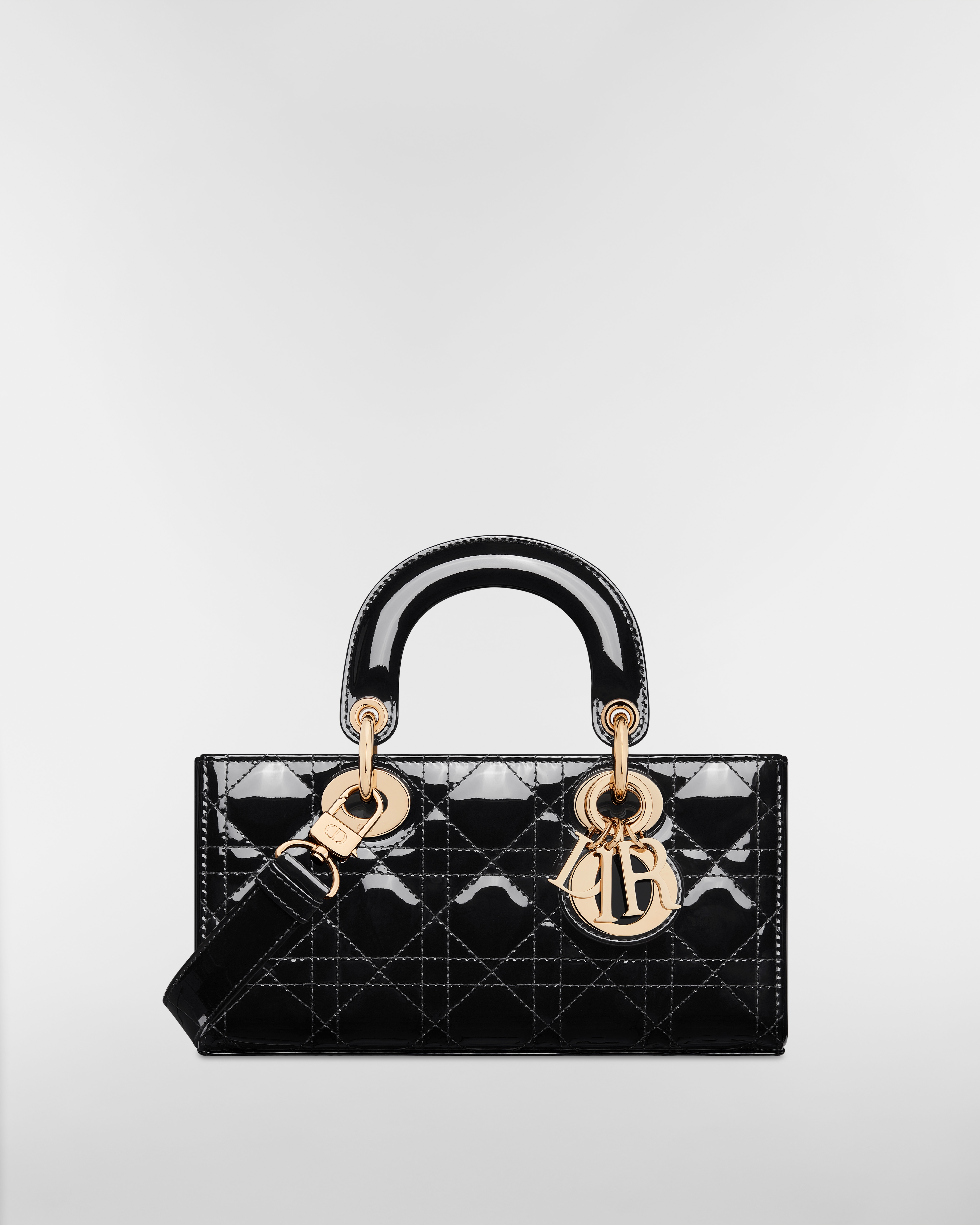 Small Lady D-Joy Bag Black Patent Cannage Calfskin E01