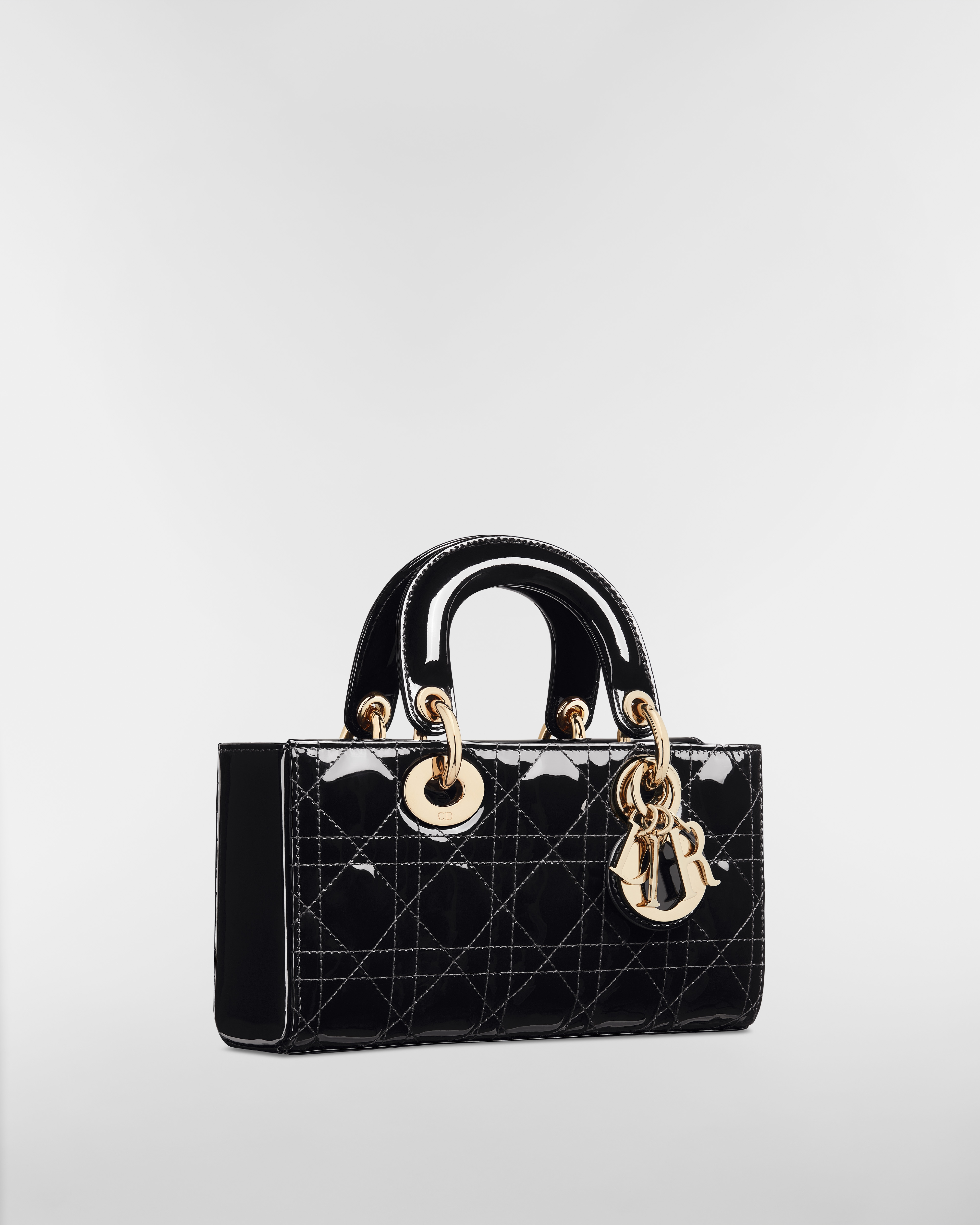 Small Lady D-Joy Bag Black Patent Cannage Calfskin E03