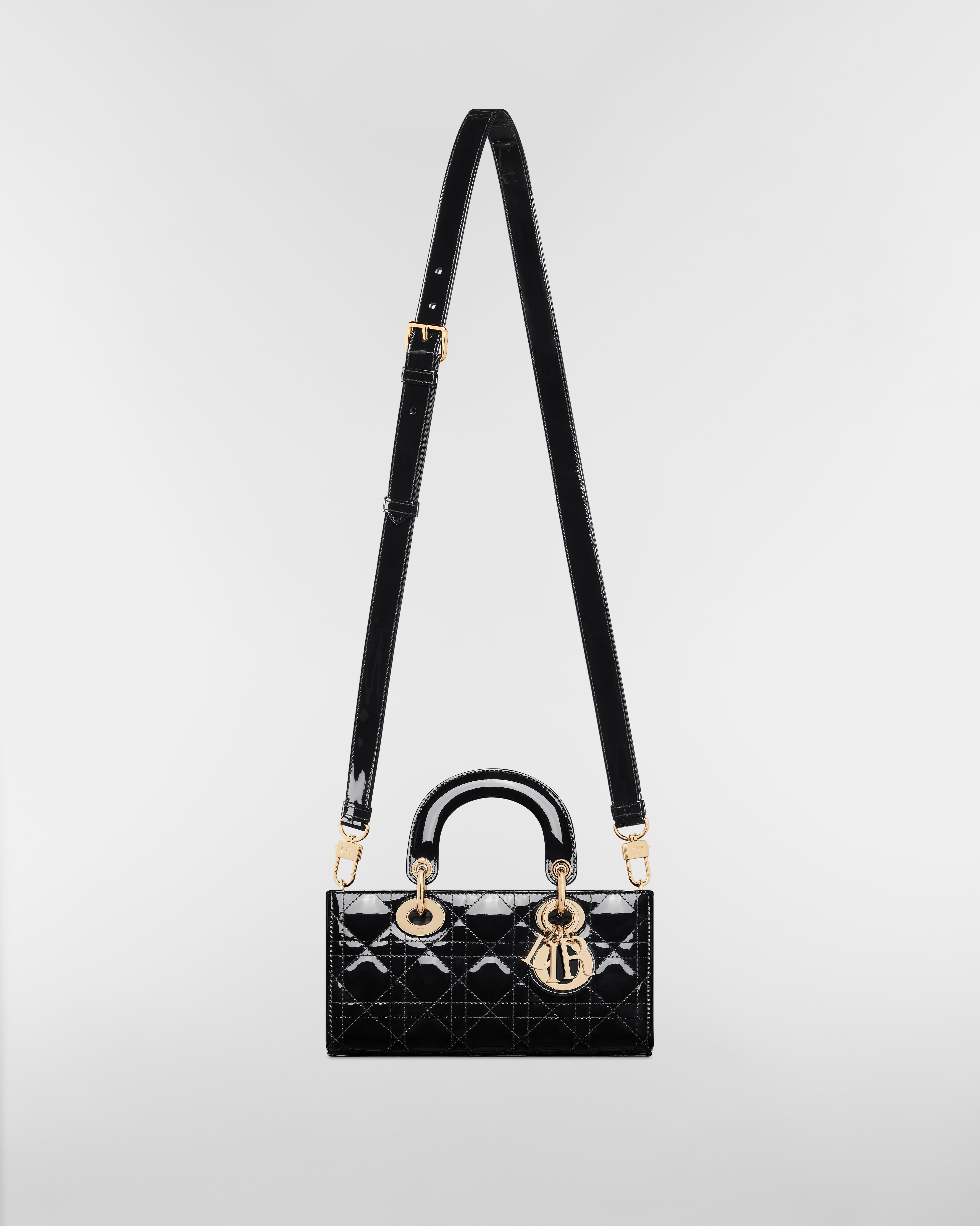 Small Lady D-Joy Bag Black Patent Cannage Calfskin E07