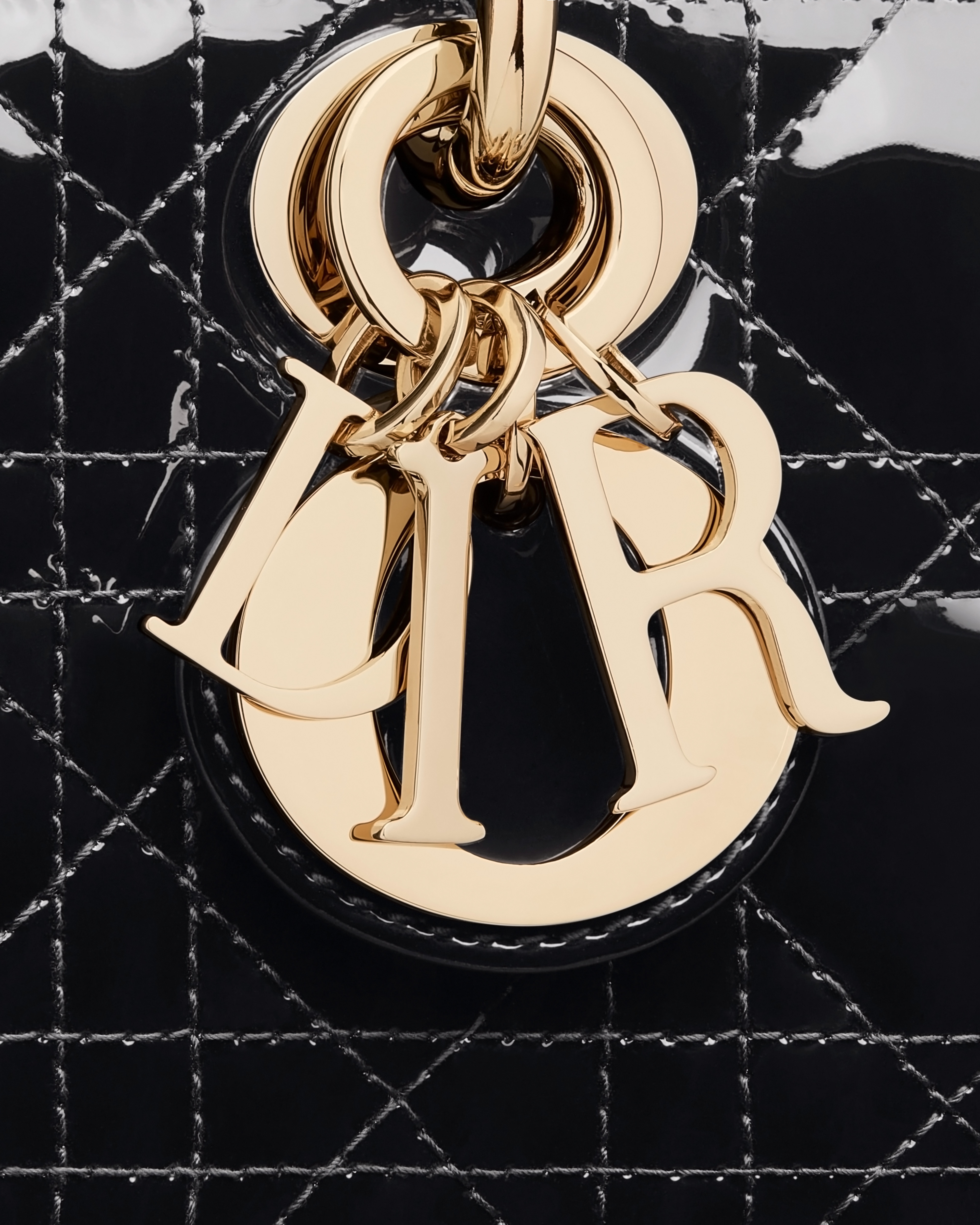 Small Lady D-Joy Bag Black Patent Cannage Calfskin E09