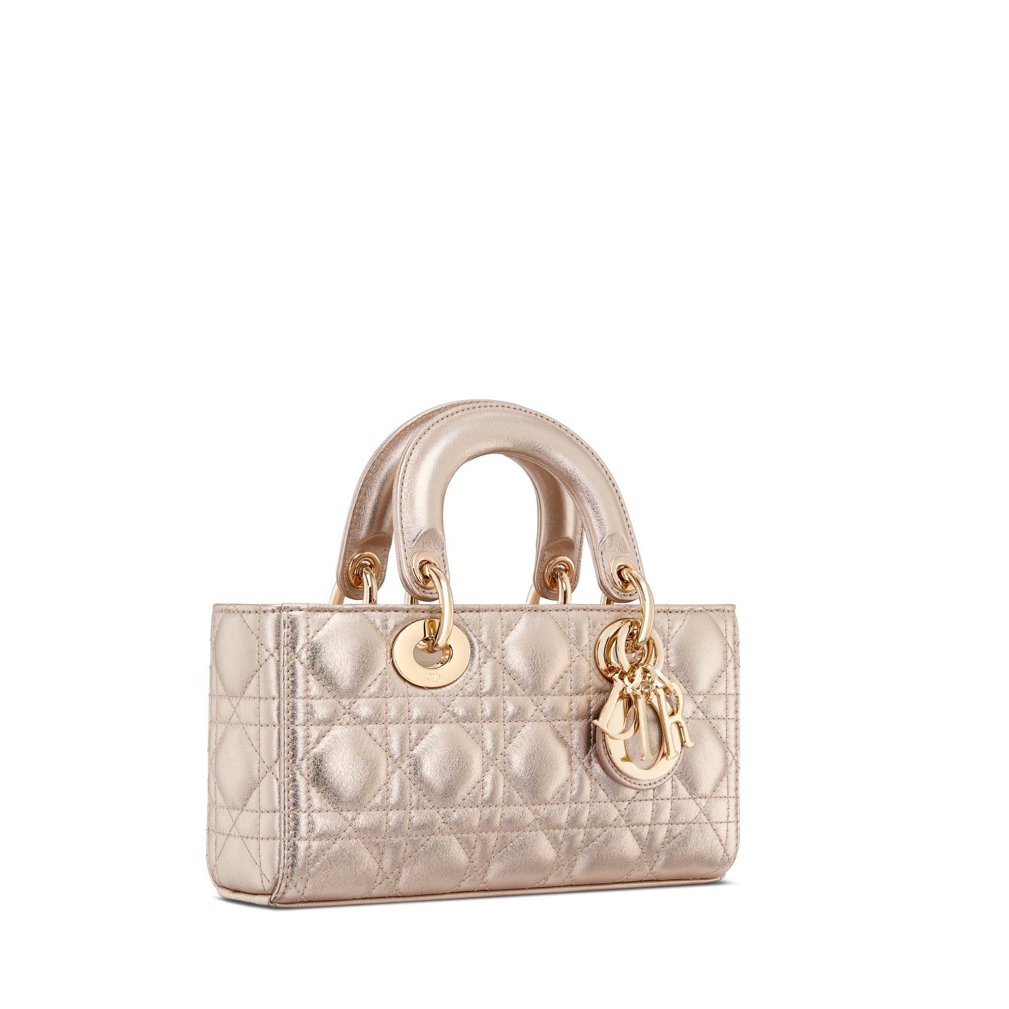 Sac Lady D-Joy Small Cuir de veau Cannage doré pâle métallisé E03