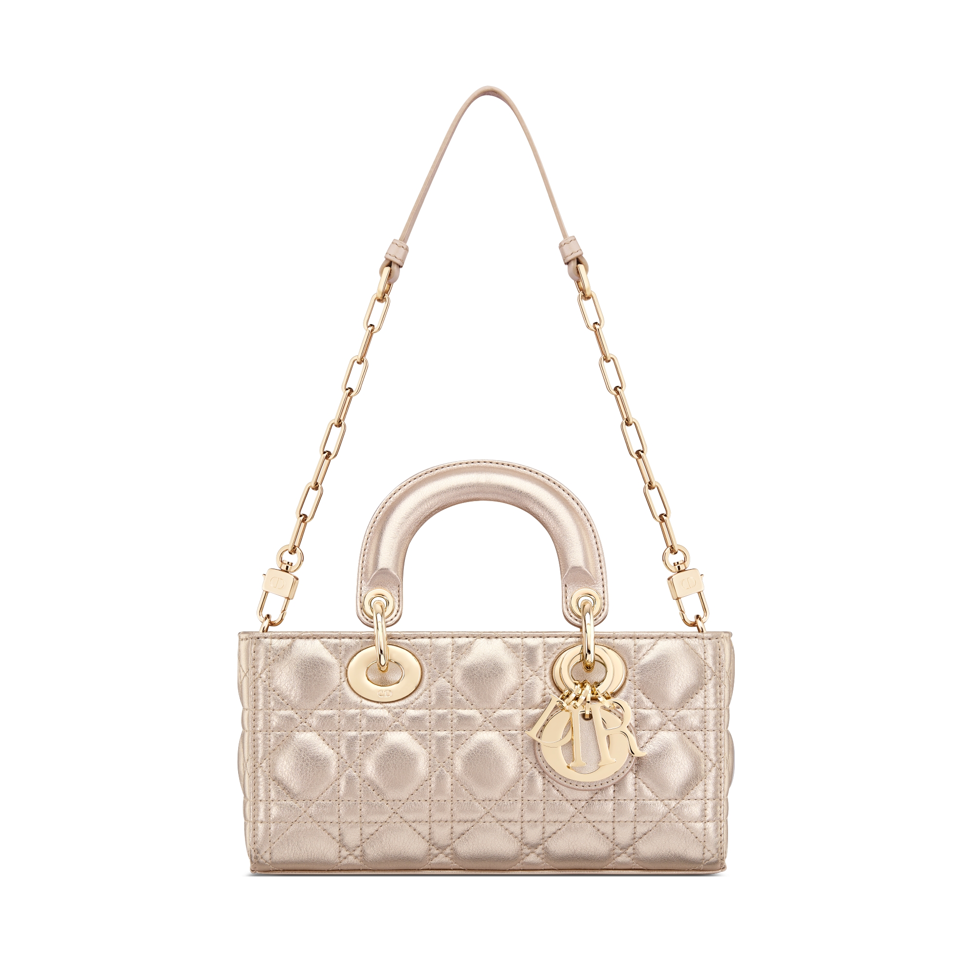 Sac Lady D-Joy Small Cuir de veau Cannage doré pâle métallisé E10