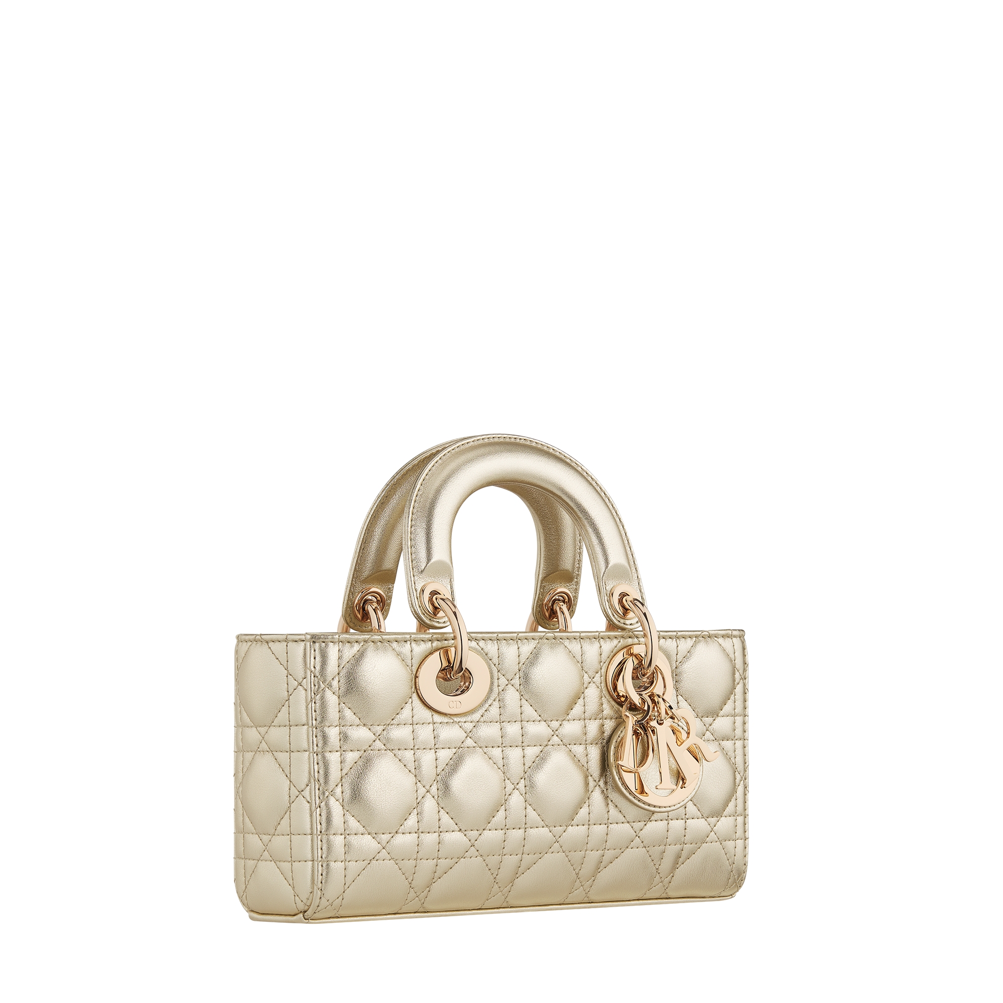 Small Lady D-Joy Bag Metallic Gold-Tone Cannage Calfskin E03