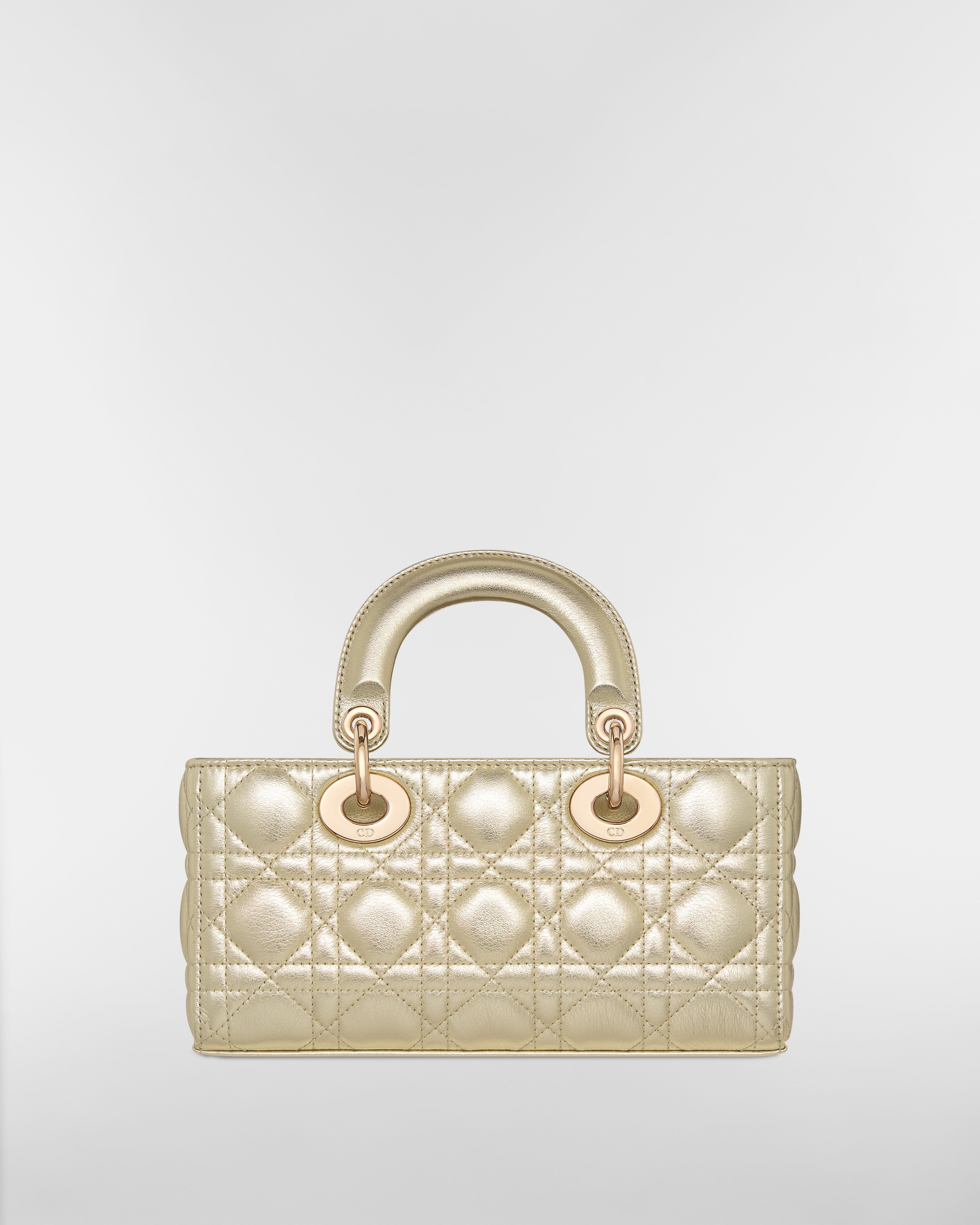 Bolsa Lady D-Joy pequena Couro de vitelo Cannage dourado metálico E08