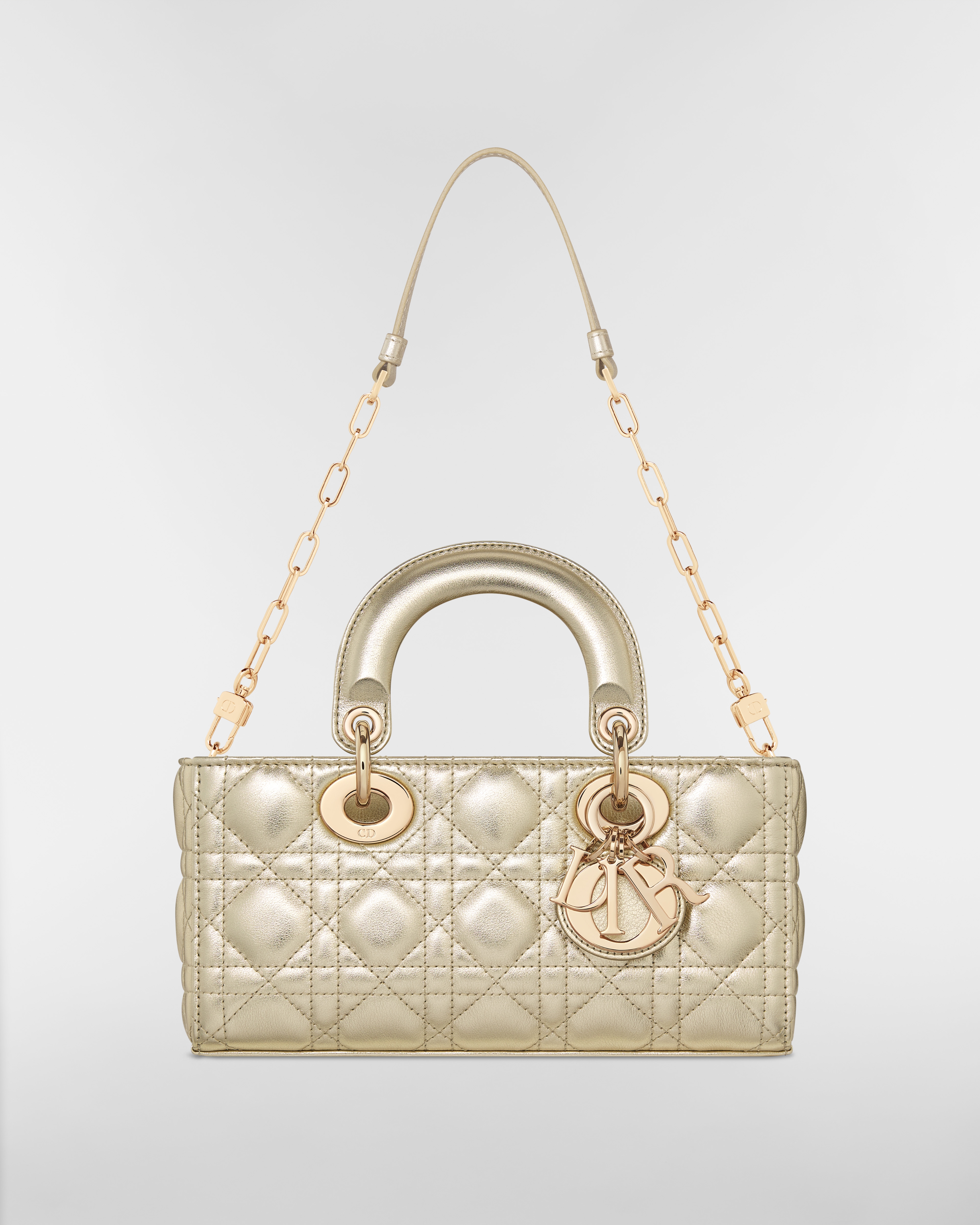 Small Lady D-Joy Bag Metallic Gold-Tone Cannage Calfskin | DIOR