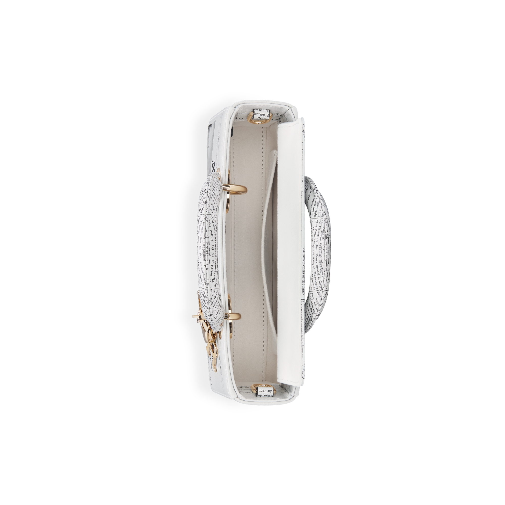 Bolso pequeño Lady D-Joy Piel de becerro con estampado Newspaper blanco y negro E06