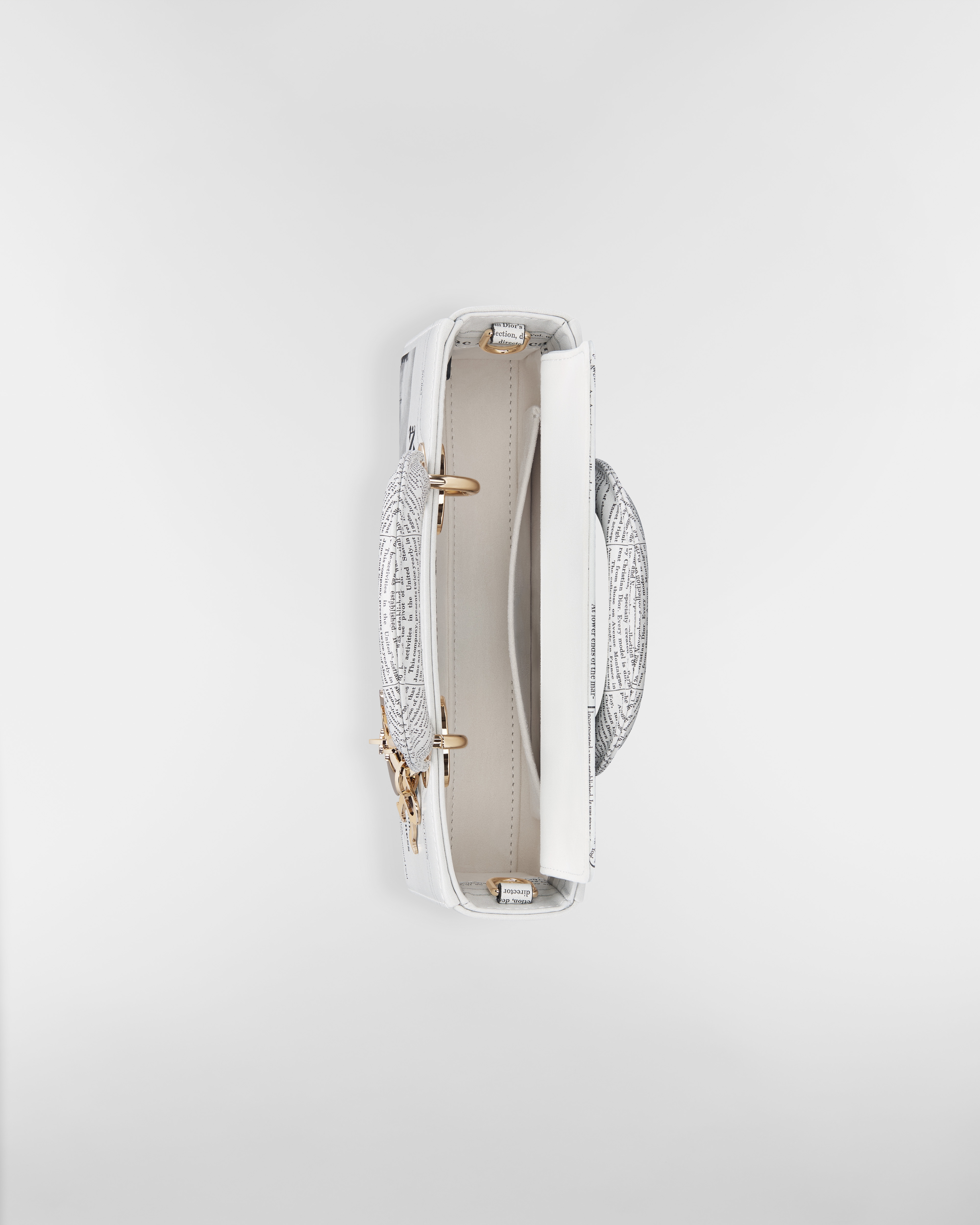 Lady D-Joy 스몰 백 화이트 & 블랙 Newspaper 프린트 송아지 가죽 E06