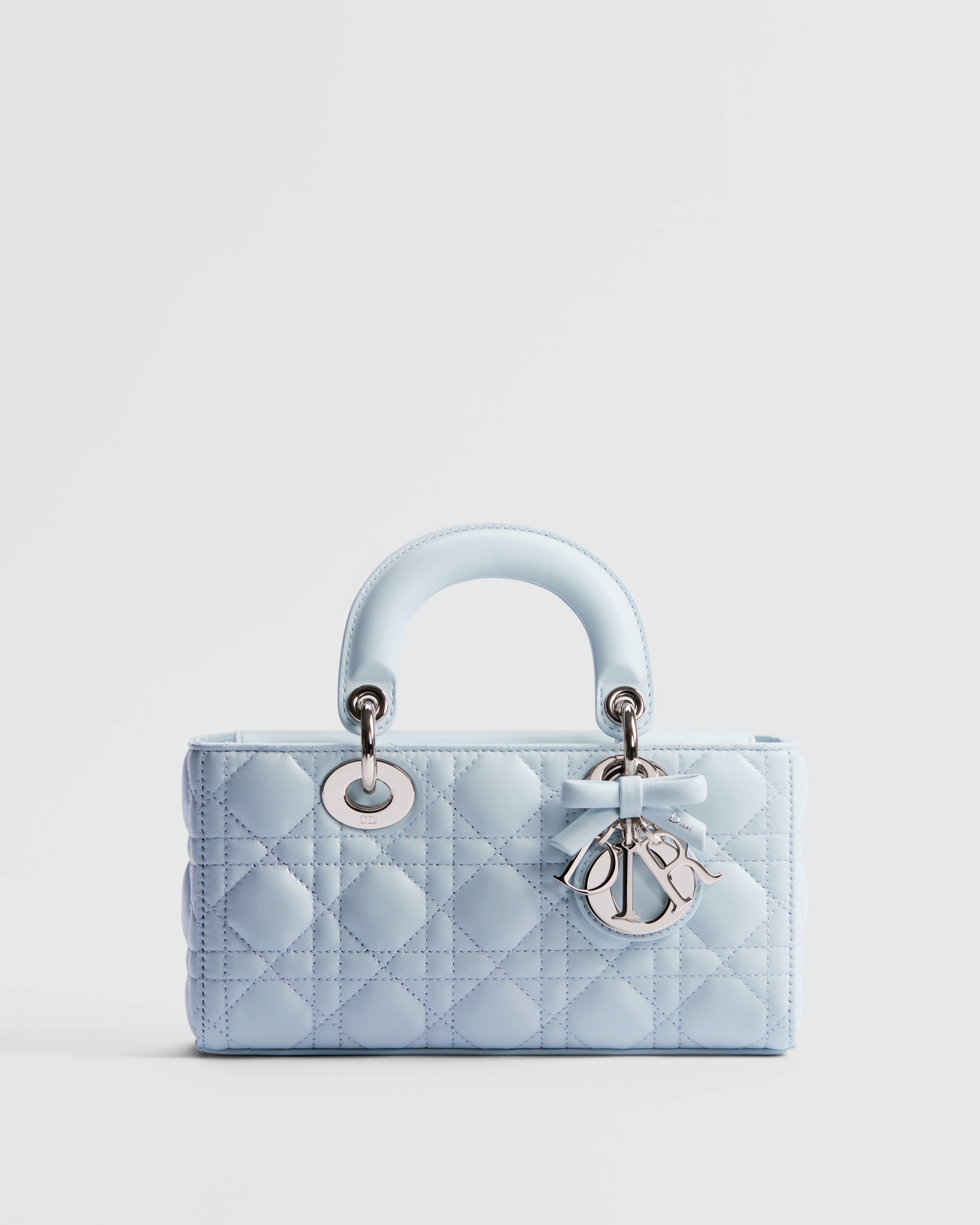 Bolsa Lady D-Joy pequena Pele de cordeiro Cannage azul-gelo E01