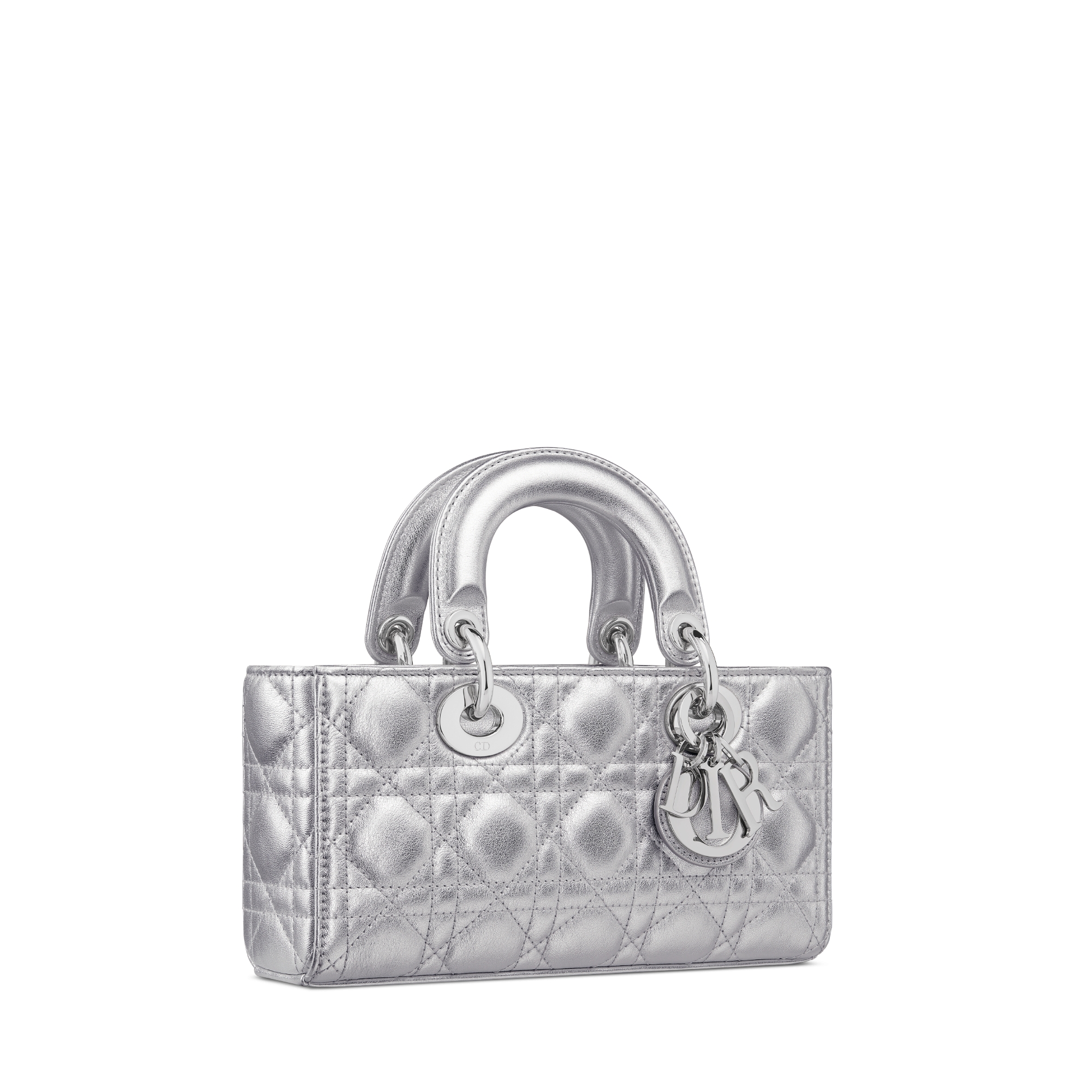 Small Lady D-Joy Bag Silver-Tone Metallic Cannage Calfskin E03