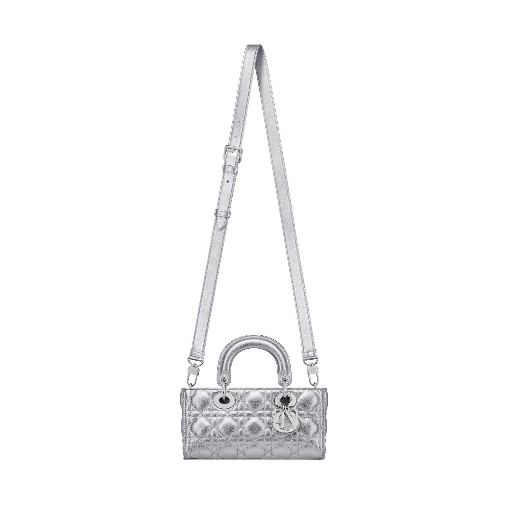 Small Lady D-Joy Bag Silver-Tone Metallic Cannage Calfskin E07