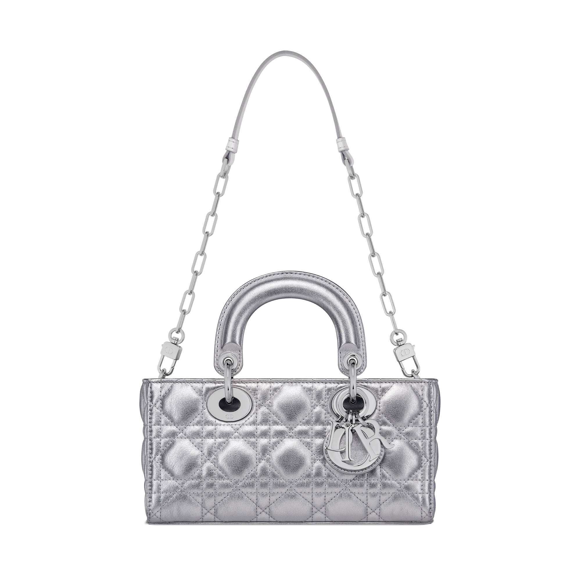 Small Lady D-Joy Bag Silver-Tone Metallic Cannage Calfskin E10