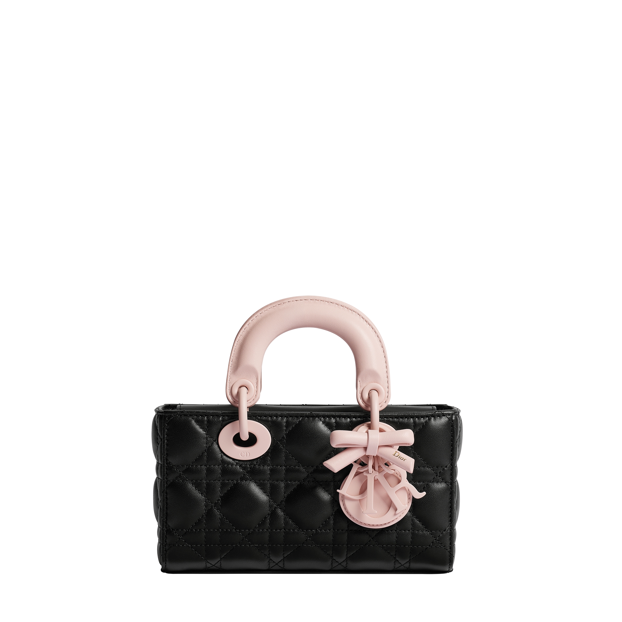 Mini Lady D-Joy Bag Black and Soupir Pink Cannage Lambskin E01