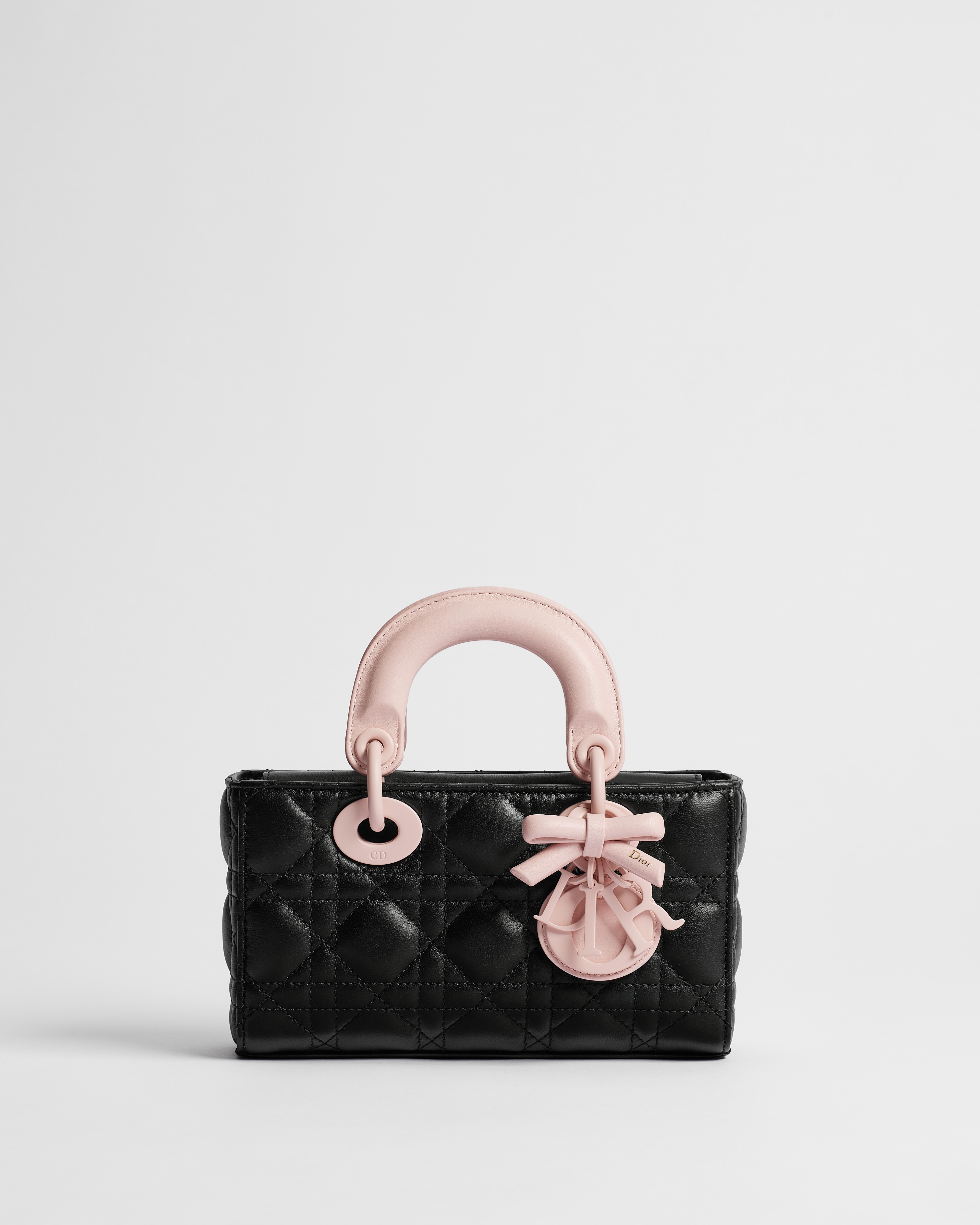 Mini Lady D-Joy Bag Black and Soupir Pink Cannage Lambskin E01